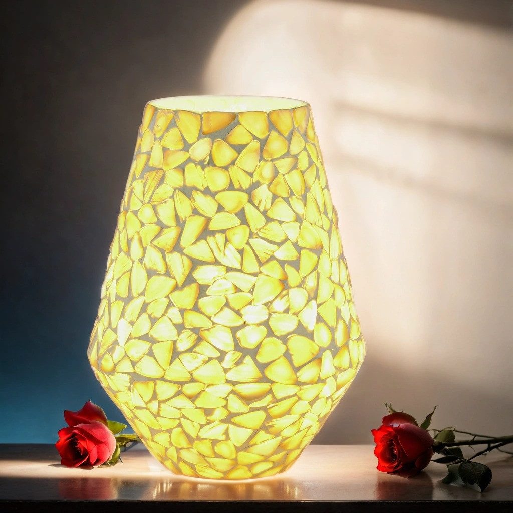 Marrakesch Orient & Mediterran Interior Nachttischlampe Boho Deko tischlampe Nachtischlampe aus Glas Mosaik Fikus -2-, Handarbeit