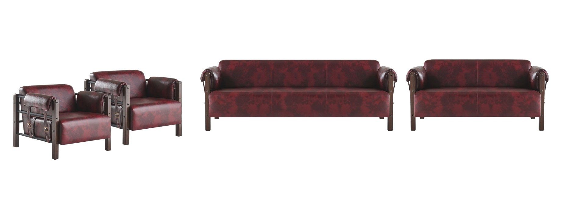 Xlmoebel Polstergarnitur Sofa-Set 3-Sitzer, 2-Sitzer und Sessel in Bordeaux Leder, (Sofa-Set, 4-tlg., 3-Sitzer, 2-Sitzer & 2 Sessel), Made in Europa
