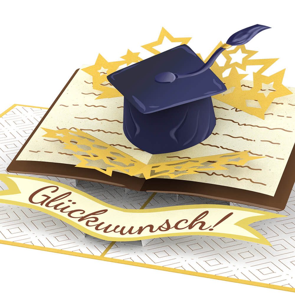 papercrush Glückwunschkarte Doktorhut Pop-Up Karte, Handgemacht, Verschenkfertig, Mit Umschlag