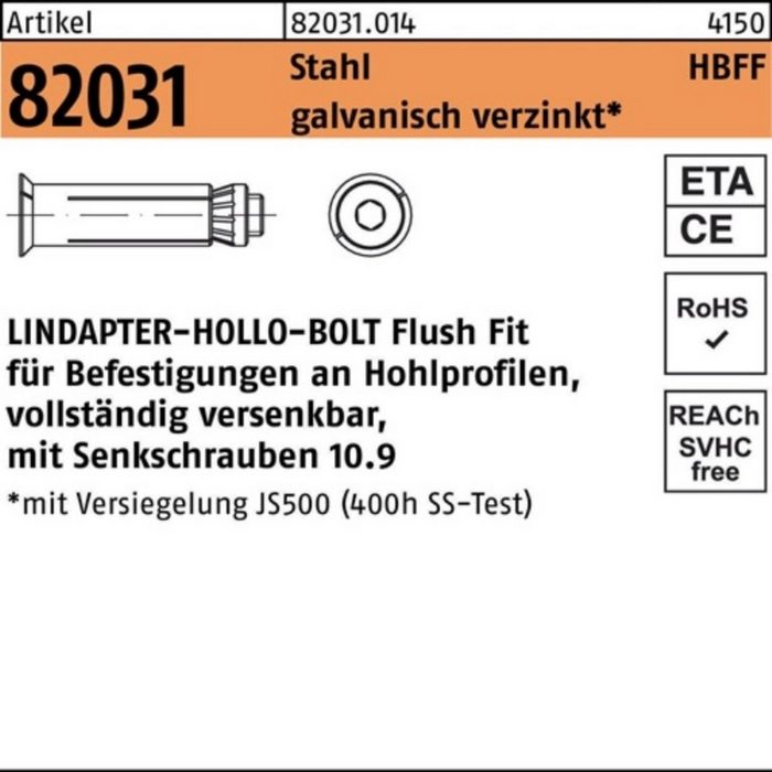 Lindapter Hohlraumdübel 100er Pack LINDAPTER Hohlraumdübel R 82031 HBFF 10-2 (70/45) 10.9 ga