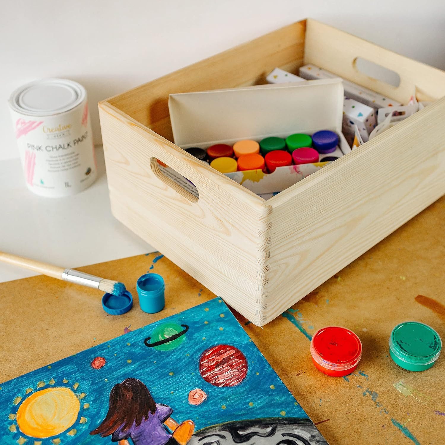 Creative Deco Holzkiste Obstkiste Korb 40x30x24cm (1cm) mit Griffen ohne Deckel, Hölzernen Kasten Holzbox Kiste