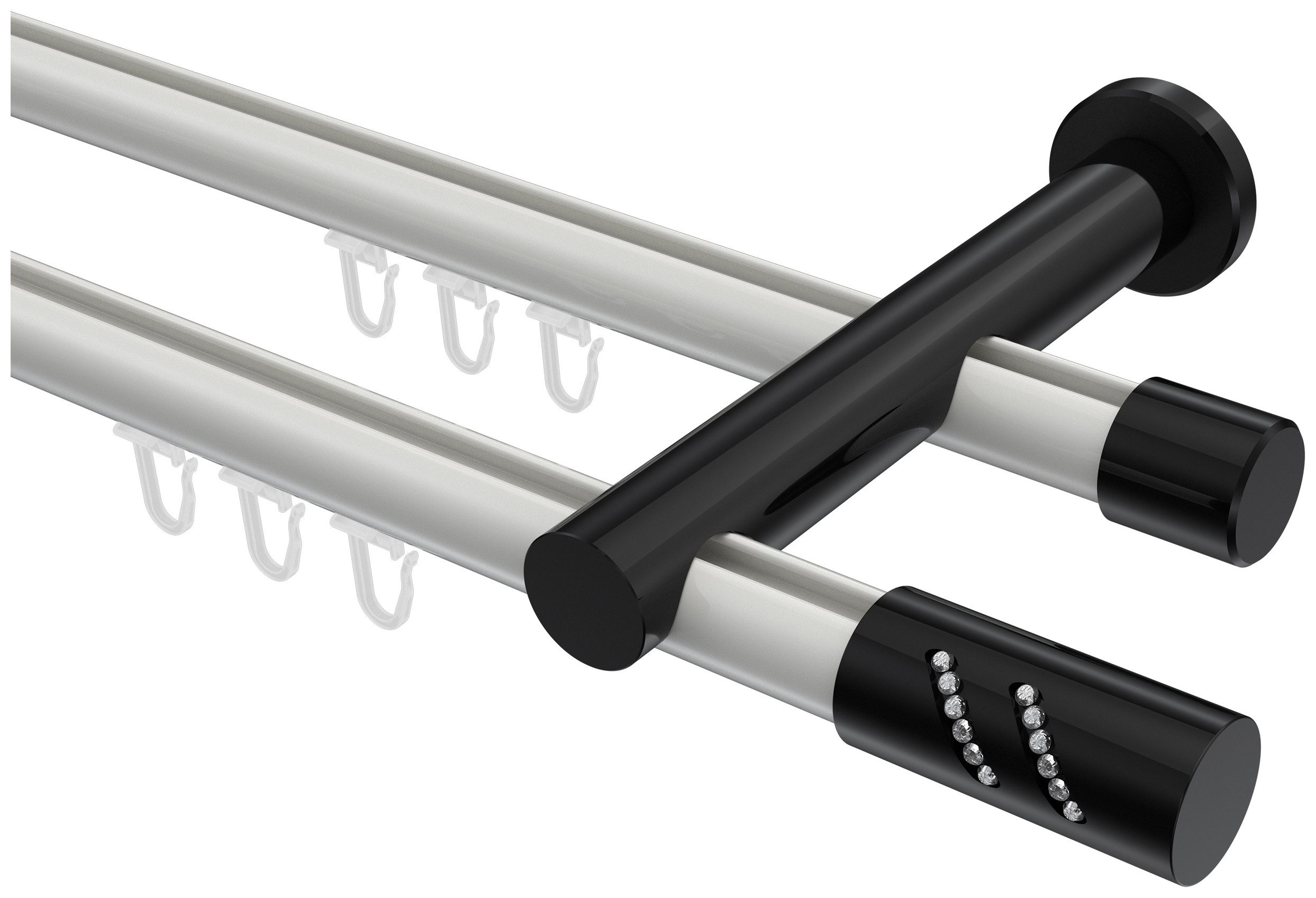 INTERDECO Innenlaufschiene Platon Zoena, Ø 20 mm, 2-läufig, Fixmaß, kürzbar, Wandmontage, Aluminium, Weiß / Schwarz / Bicolor