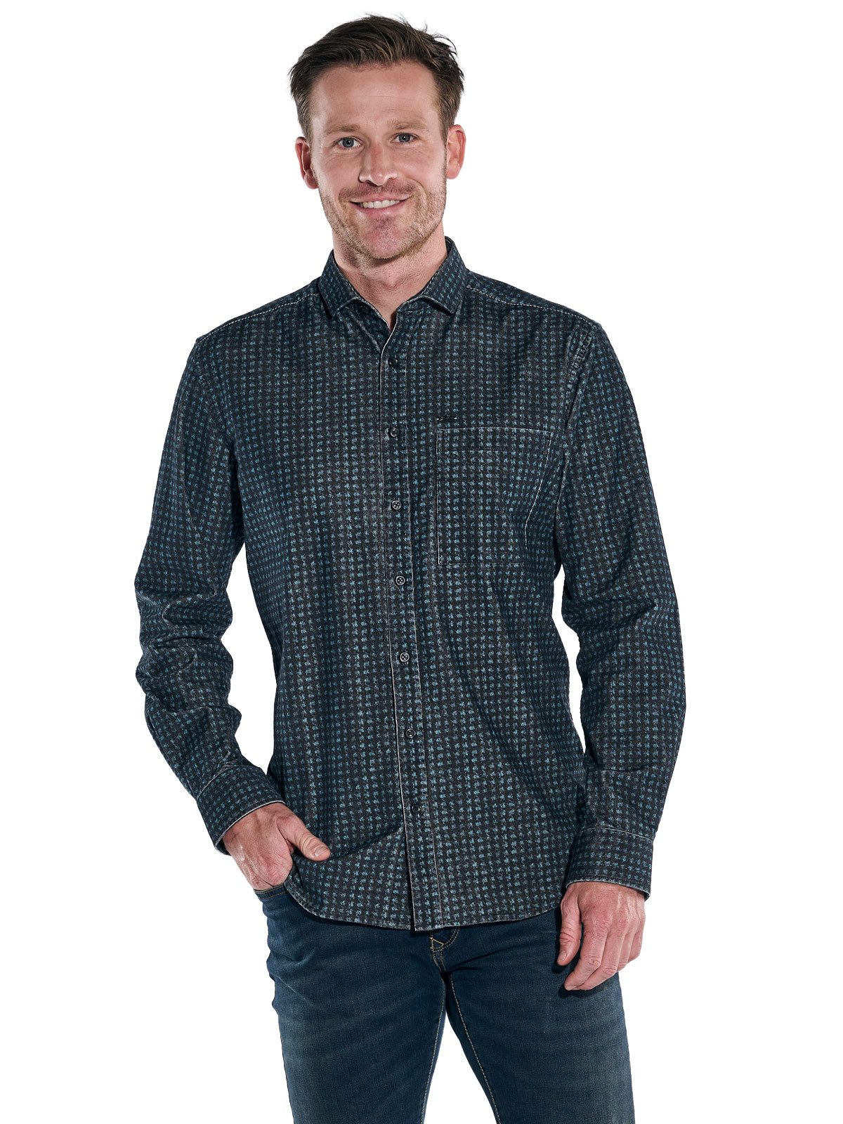 Engbers Langarmhemd engbers Herren Hemd langarm, Petrolgruen günstig online kaufen