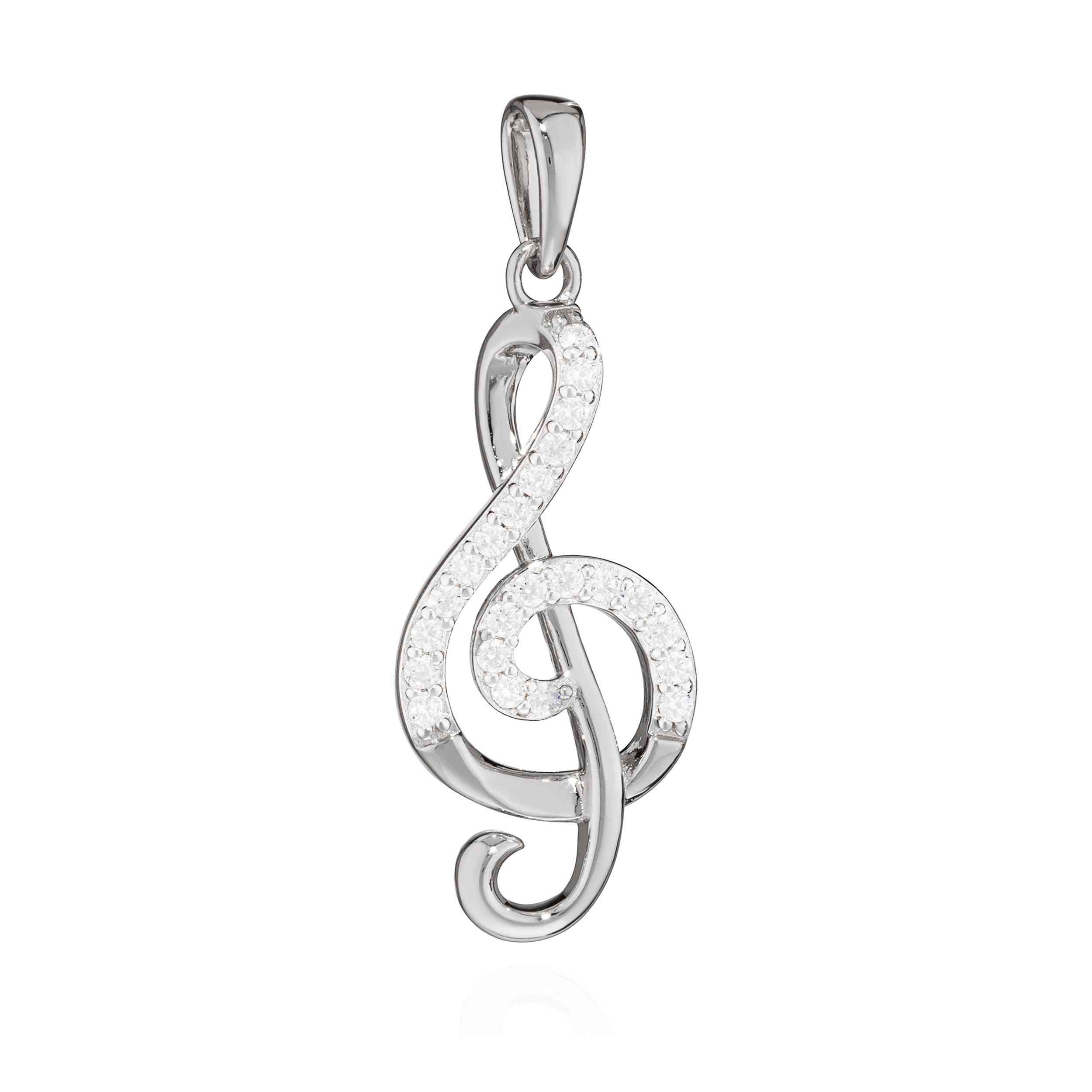Kettenanhänger Notenschlüssel – 925 Silber 28,5x11mm mit Zirkonia
