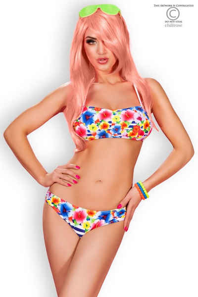 Chilirose Bandeau-Bikini Sensationeller, bunter Bikini mit floralem und gestreiftem Muster von Chilirose