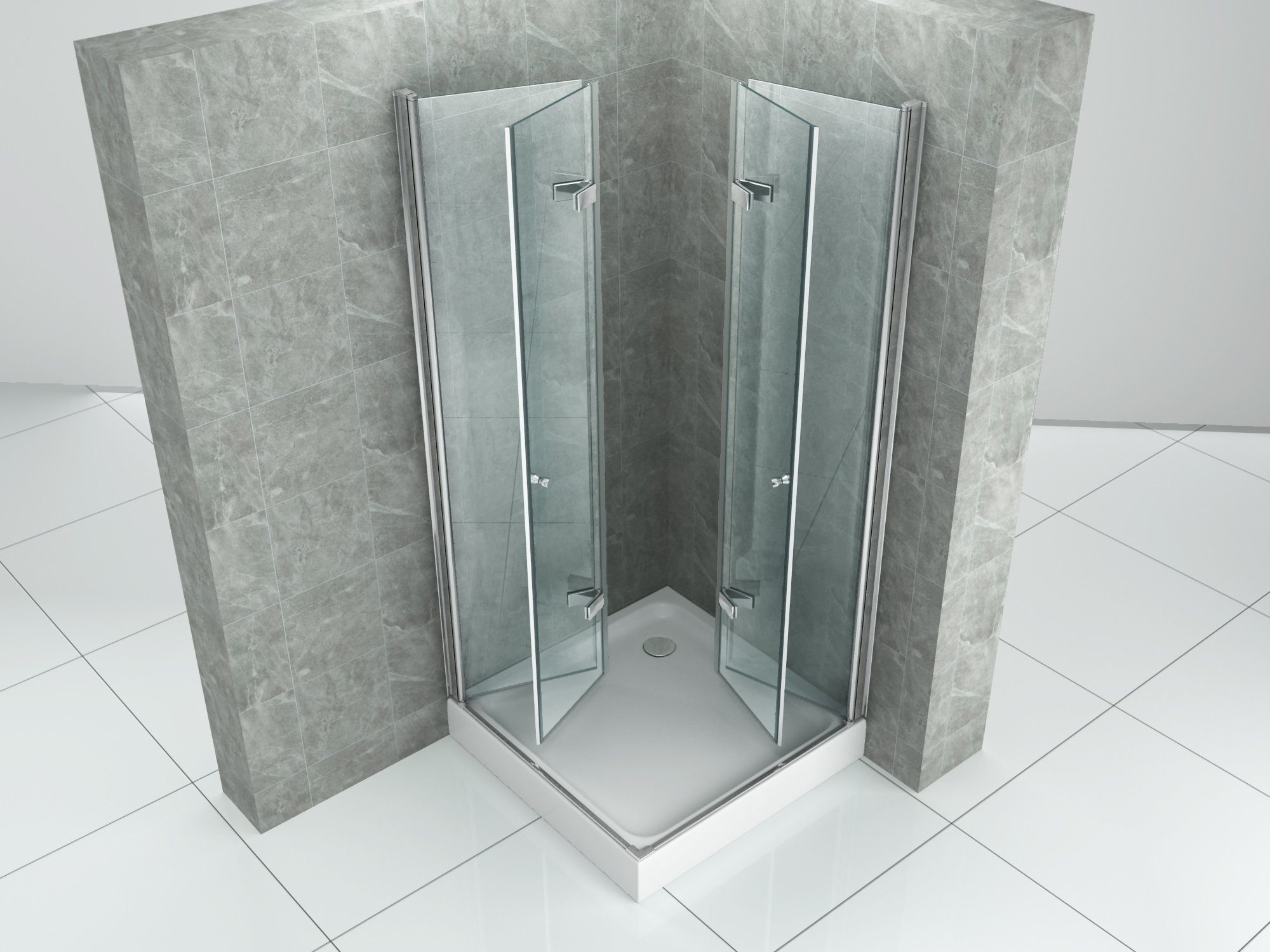 Fischer und Adamek Eckdusche Duschkabine EckFalttür Pendeltür Duschabtrennung Glas 14 cm, BxT: 80x80 cm, Gestreift