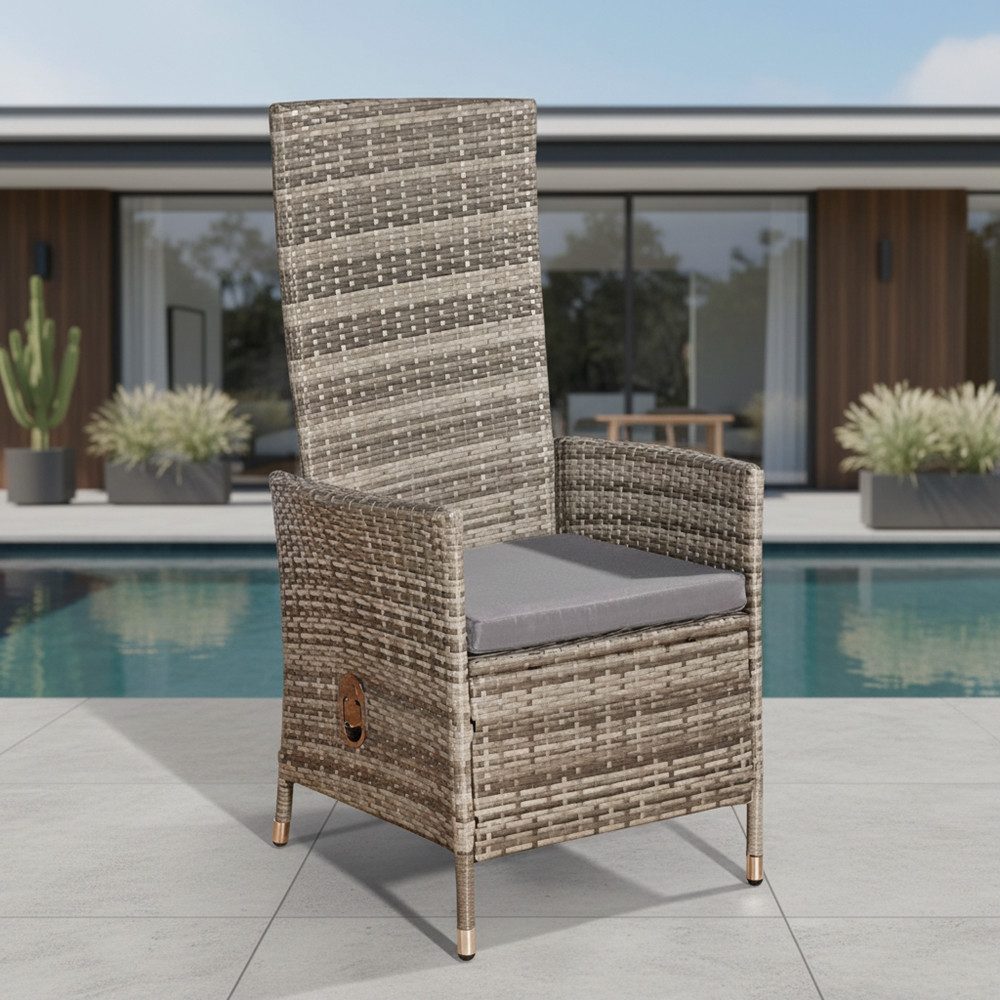 Mucola Rattanstuhl Verstellbarer Garten Relaxsessel Grau Polyrattan Gartenmöbel (Stück, 1 St), Verstellbare Rückenlehne