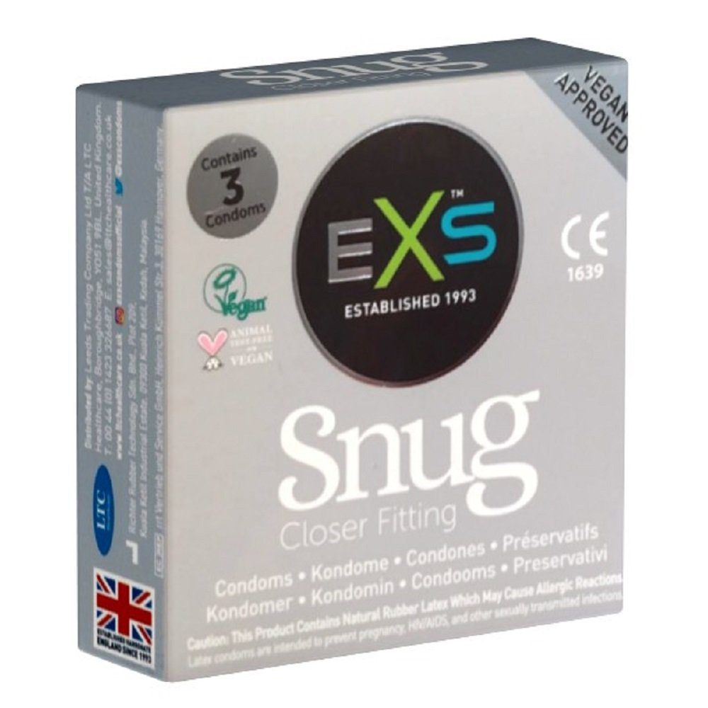 EXS Kondome Snug Closer Fitting - extra kleine Kondome Packung mit, 3 St., enge Kondome in Größe XS, schlanke Kondome für festen Sitz ohne Abrutschen