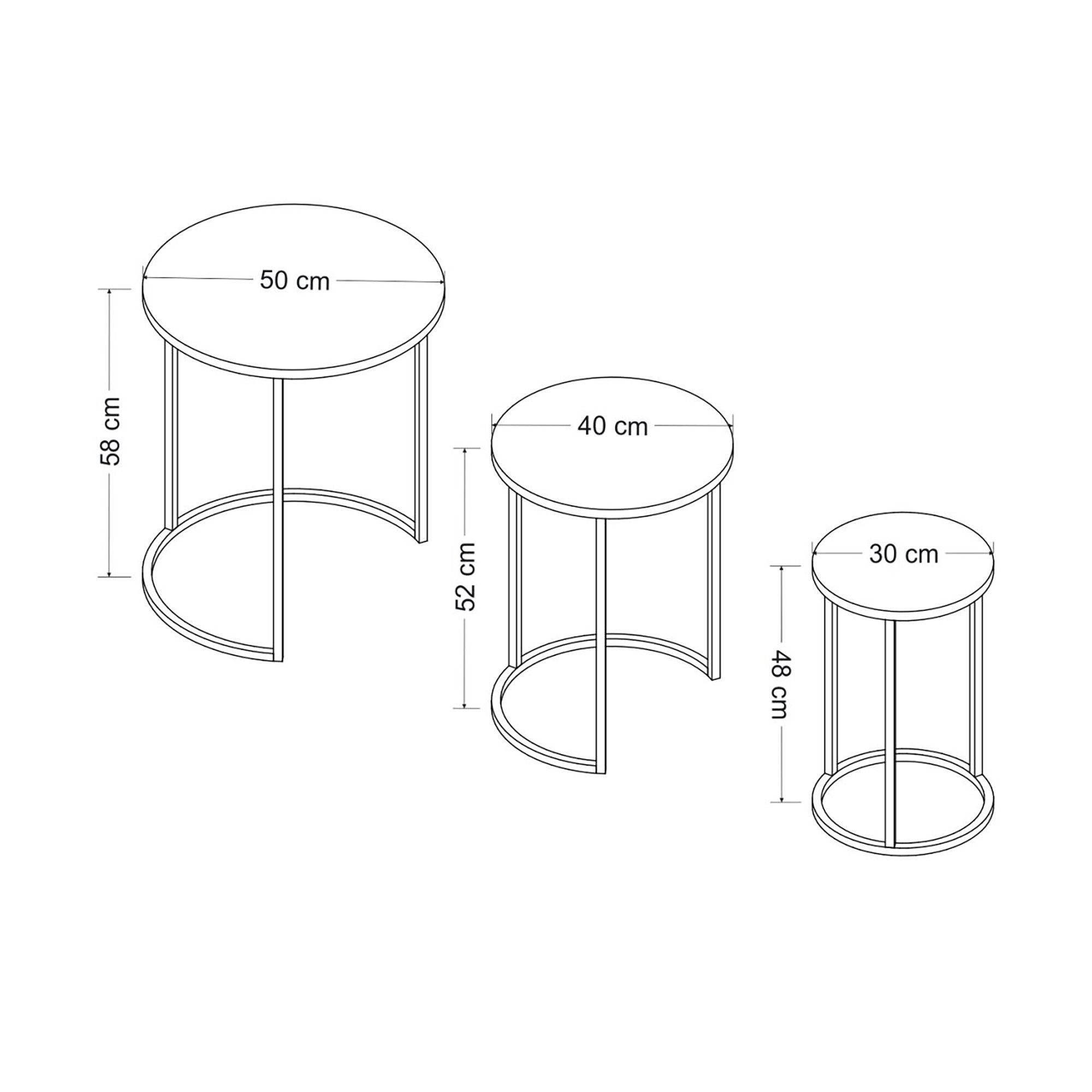 en.casa Satztisch, »Frederiksværk« 3er Set Wohnzimmertisch Schwarz Marmor-Optik