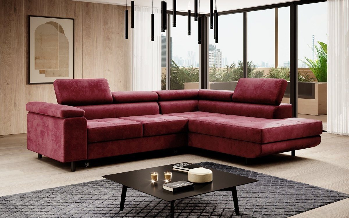 Luxusbetten24 Ecksofa Costa, mit Schlaffunktion Bordeaux