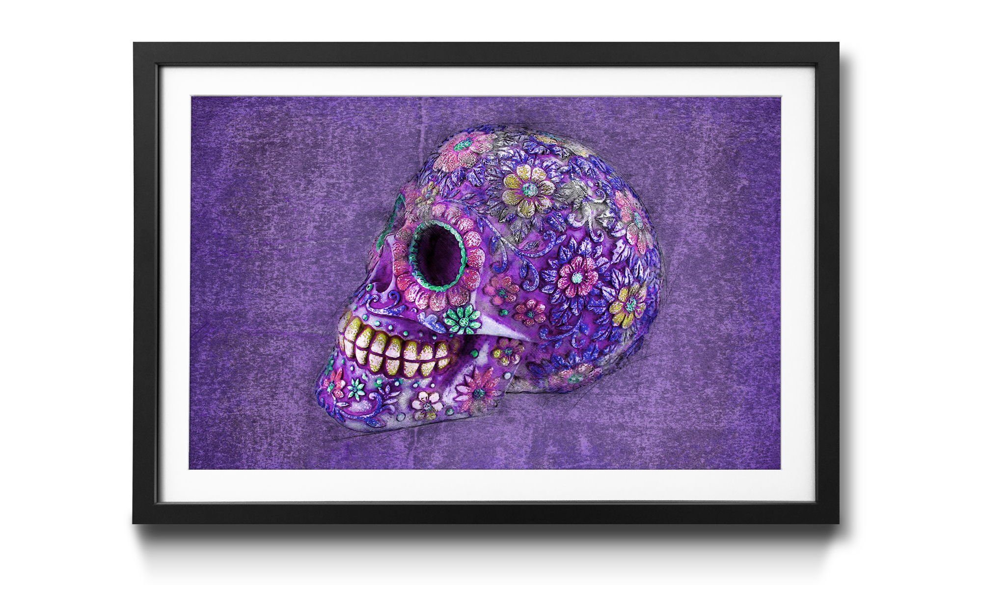 WandbilderXXL Bild mit Rahmen Purple Death, Totenschädel, Wandbild, in 4 Größen erhältlich
