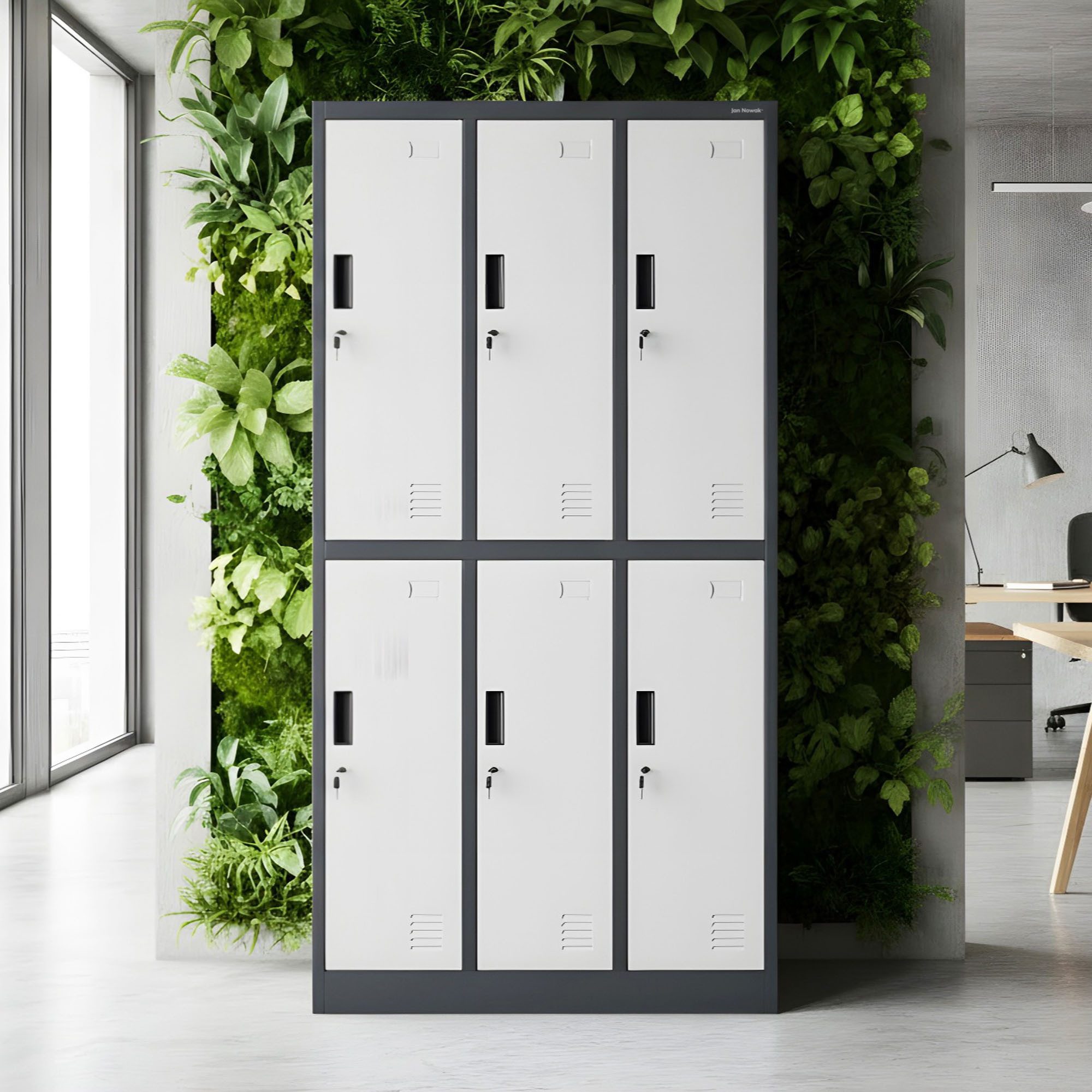 Jan Nowak Mehrzweckschrank Metall Kleiderspind 90 cm IGOR 6 Fächer abschließbar Stahl (Umkleideschrank BHP Arbeitsraum Fitness Kosmetik Sozialraum, 0,6 mm 185 x 90 x 45 cm Wandmontage Kleiderstange 10 kg 49 kg) Lüftungsschlitze Namensschildhalter Zylinderschloss 19 Farben