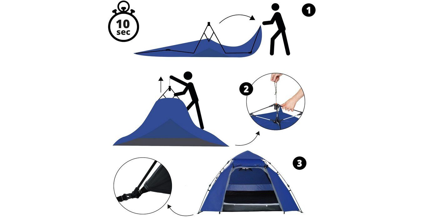 robust Pop Wurfzelt Sekunden 3, Camping wasserfest Kuppelzelt 10 in aufgebaut, Lumaland Up 215x195x120cm Festival Personen:
