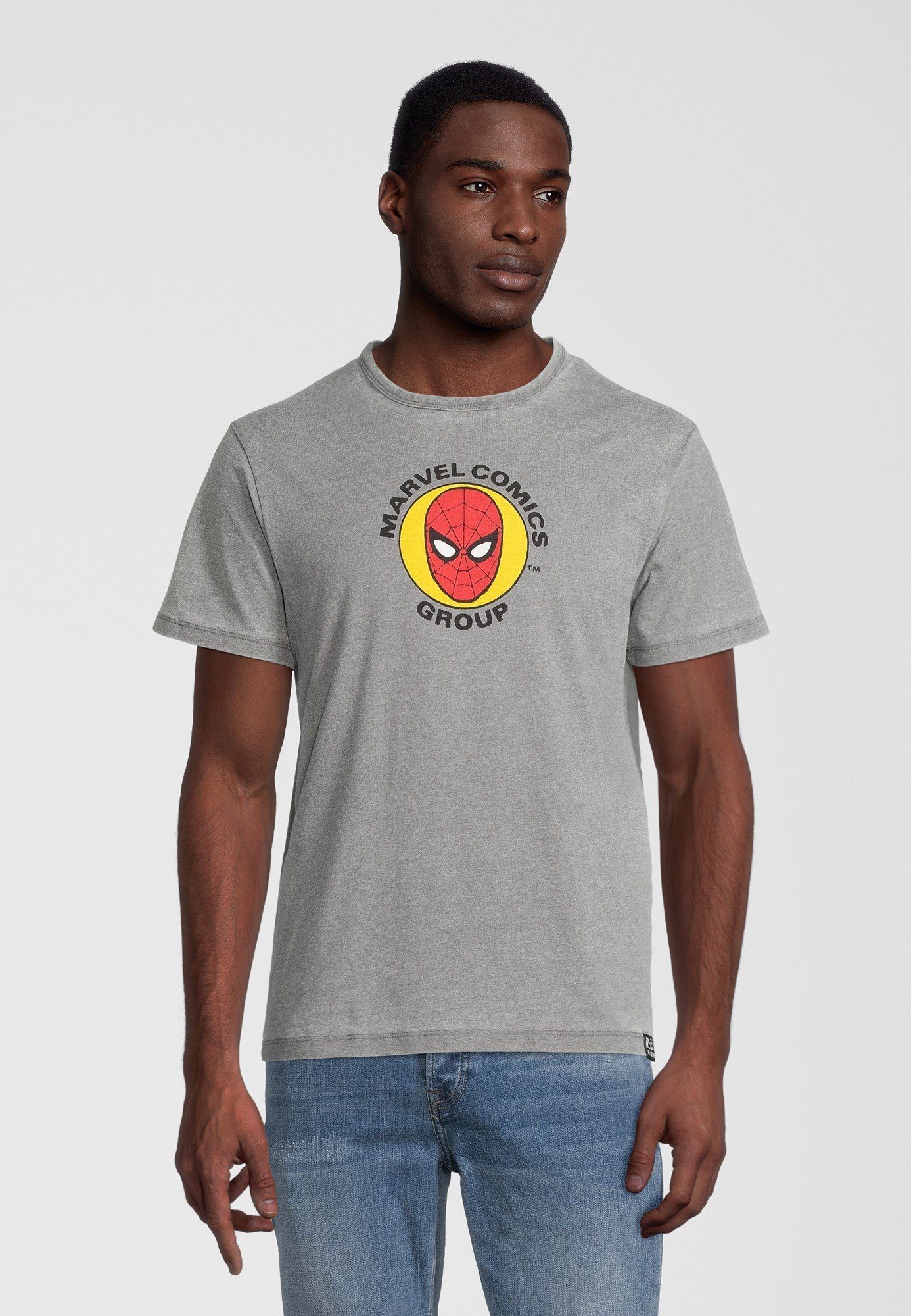 Recovered T-Shirt Marvel Spider-Man Circle Light Grey GOTS zertifizierte Bio-Baumwolle