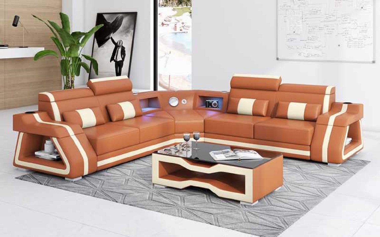 Europe JVmoebel Ecksofa LED 3 Made in Form Teile, L Luxus Couch Sofa Modern Ecksofa Design, Braun