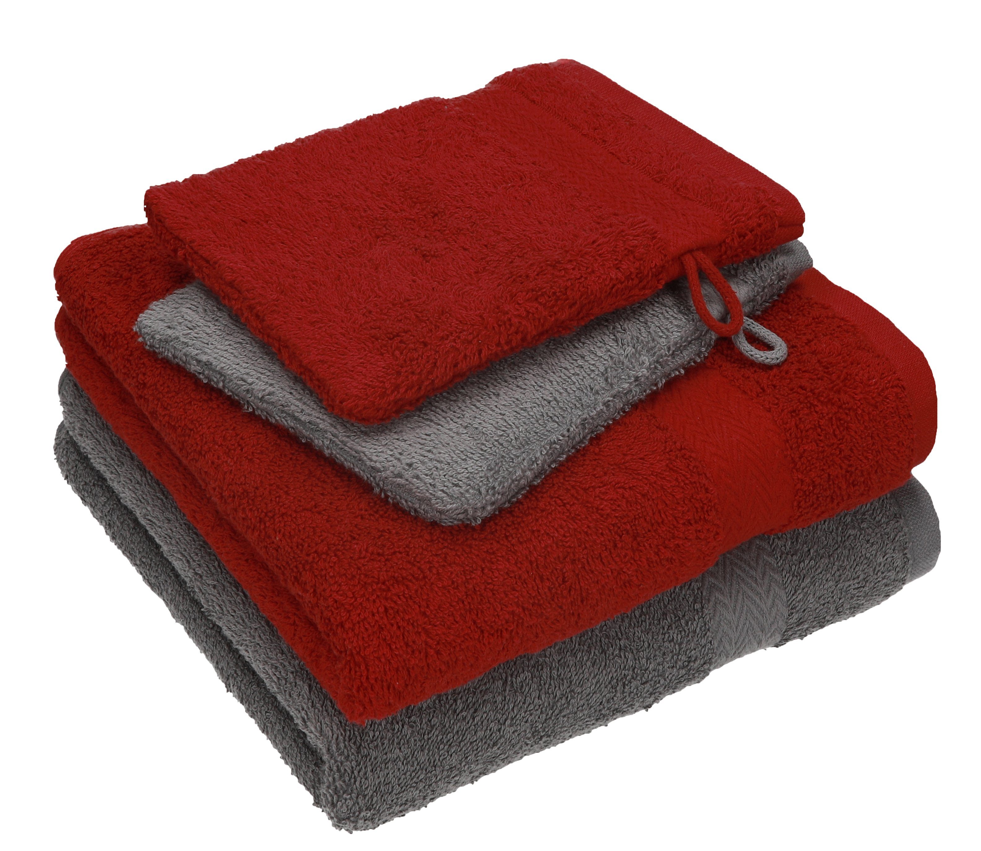 Betz Handtuch Set 4 TLG. Handtuch Set Happy Pack 100% Baumwolle 2 Handtücher 2 Waschhandschuhe, 100% Baumwolle anthrazit grau - rubinrot
