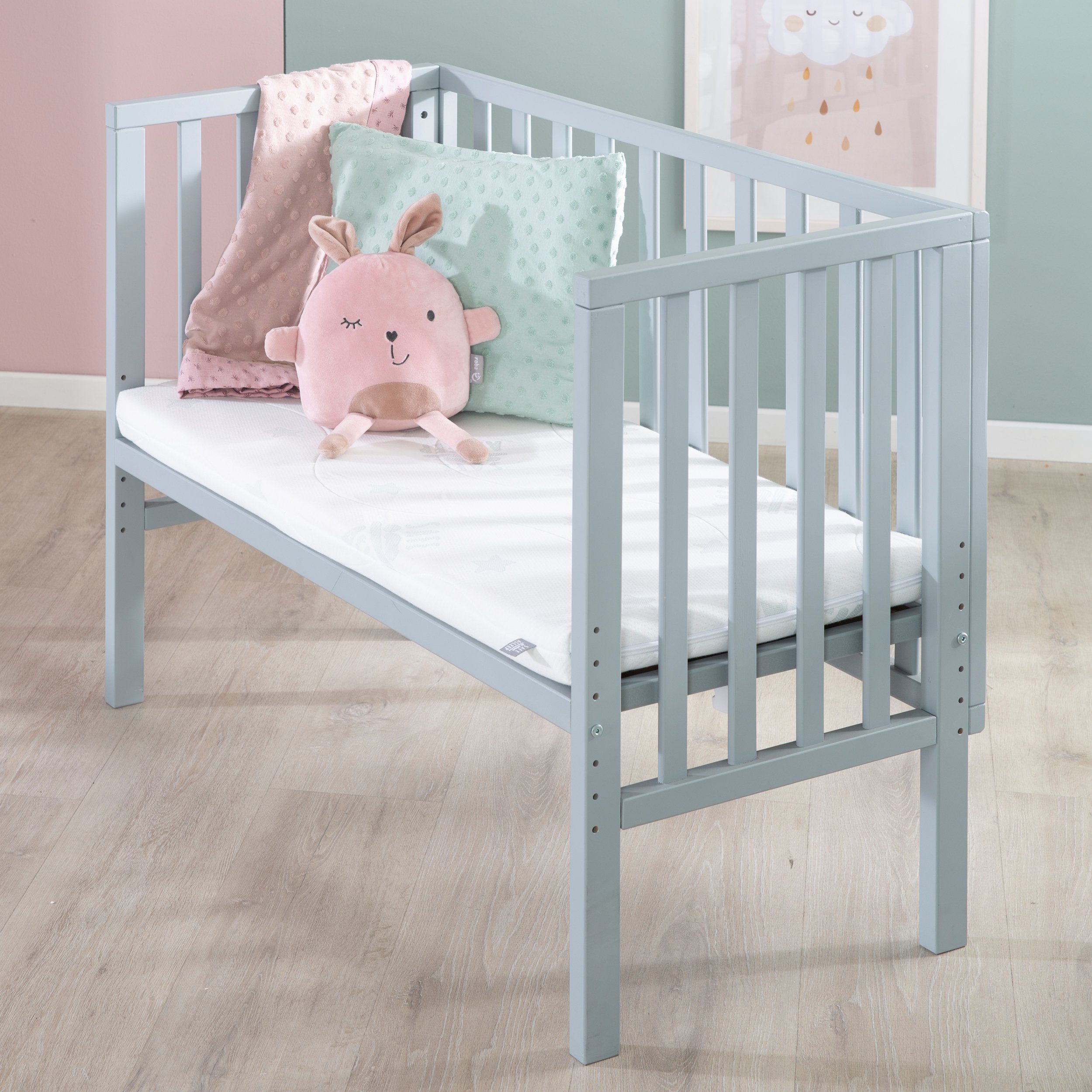 roba® Beistellbett 45 x 90 cm, Höhenverstellbar mit Barriere + Matratze