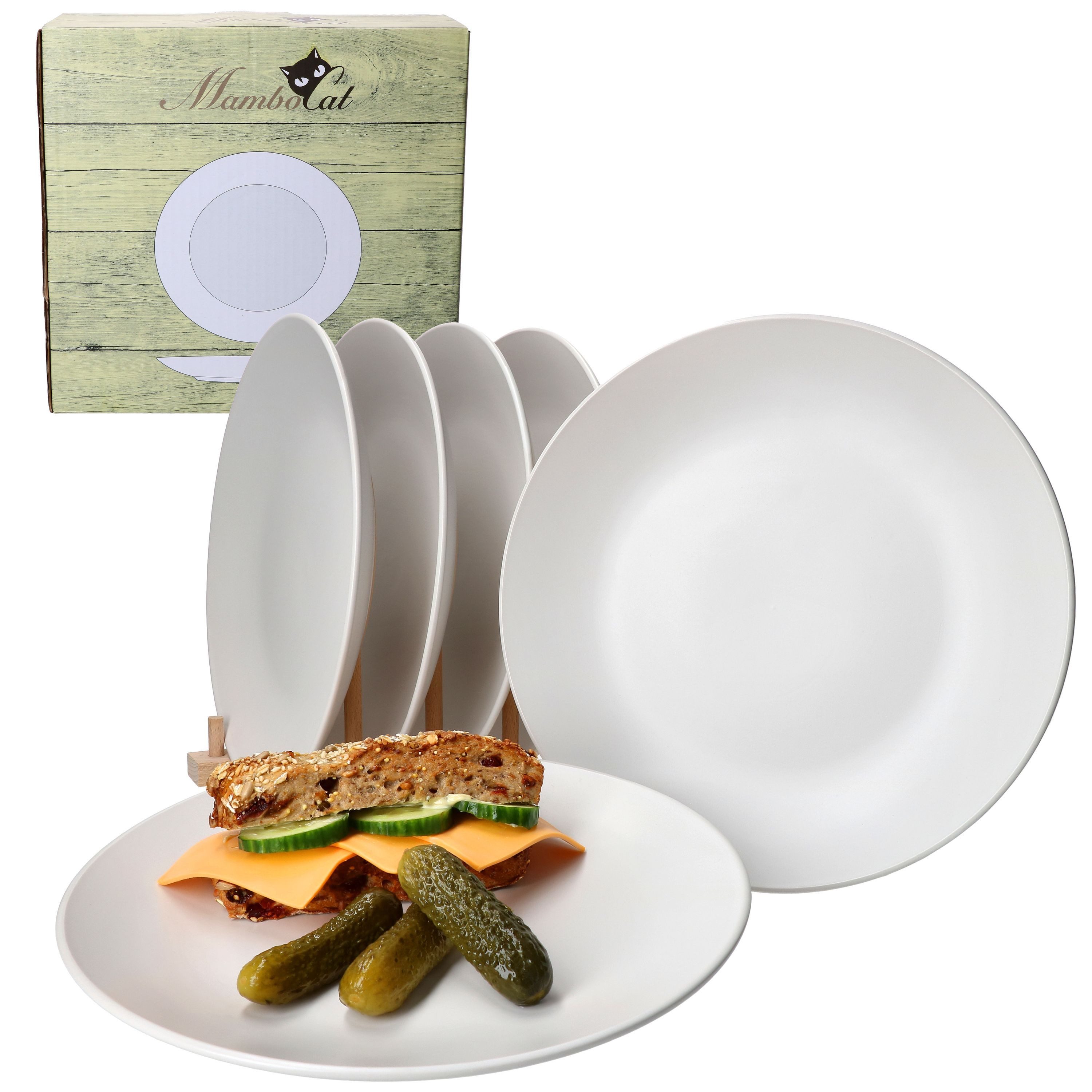 MamboCat Speiseteller 6er Set Essteller flach 27cm White Biata Steingut