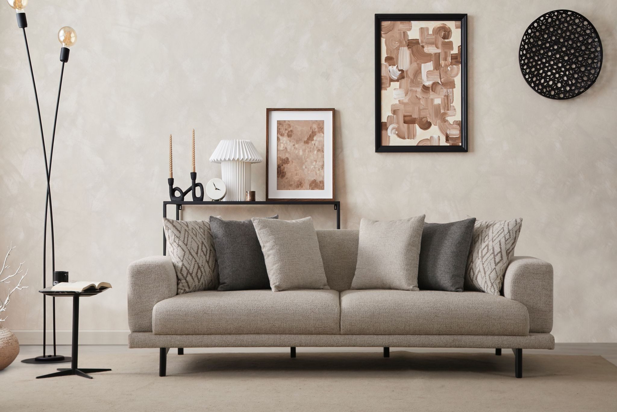 Xlmoebel 3-Sitzer Beige Sofa aus Holz mit modernem Design und komfortabler Polsterung, 1 Teile, Made in Europa