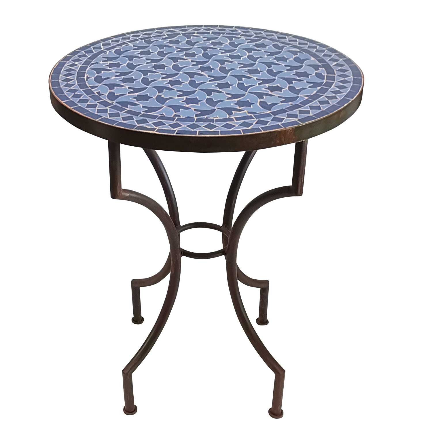Casa Moro Gartentisch Mosaiktisch Blau Stern Ø 60 cm rund Mosaik Beistelltisch (Bistrotisch, Balkontisch MT2041), Kunsthandwerk aus Marokko
