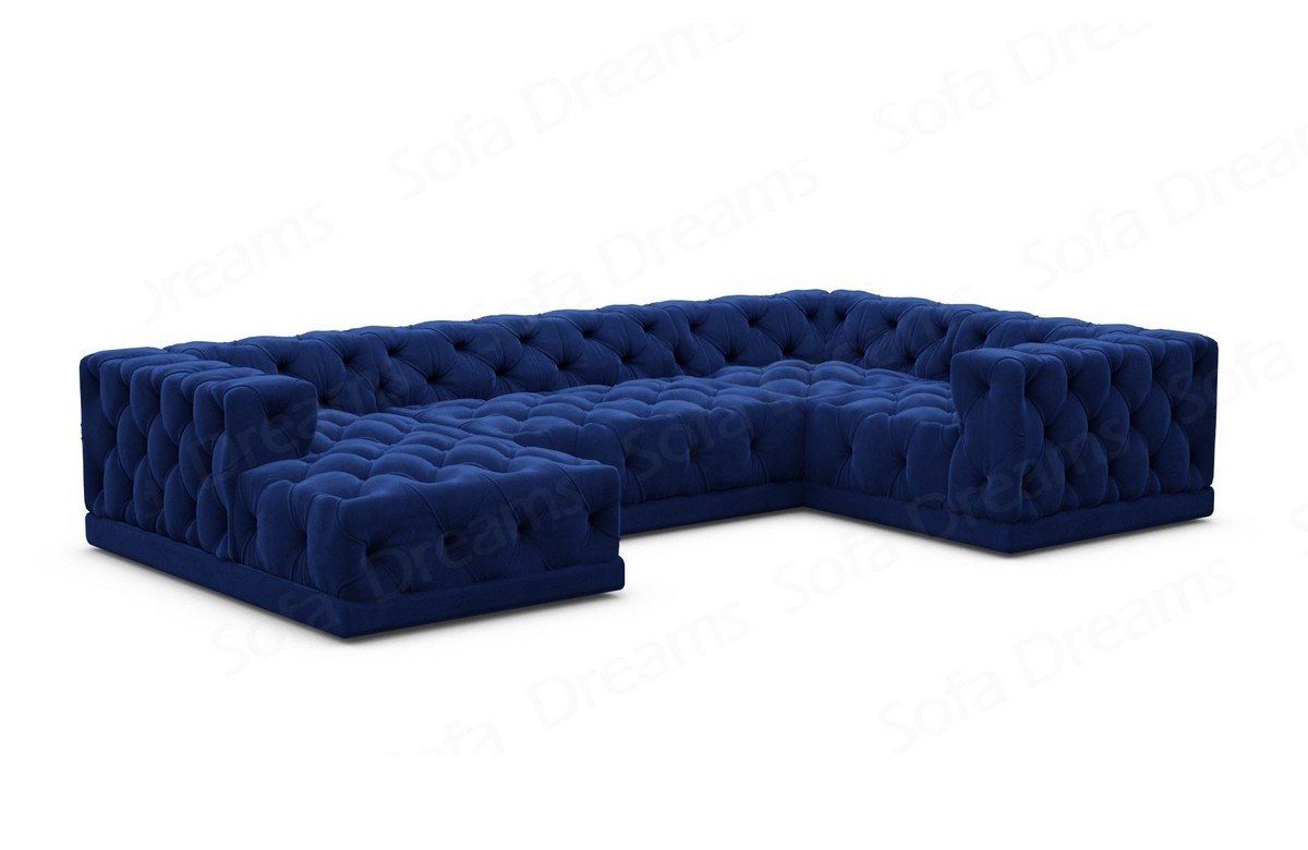 Chesterfield dunkelblau77 Stil Sofa Samtstoff Wohnlandschaft Designer U Dreams Stoffsofa, Stoff Form Sofa Loungesofa, Palma