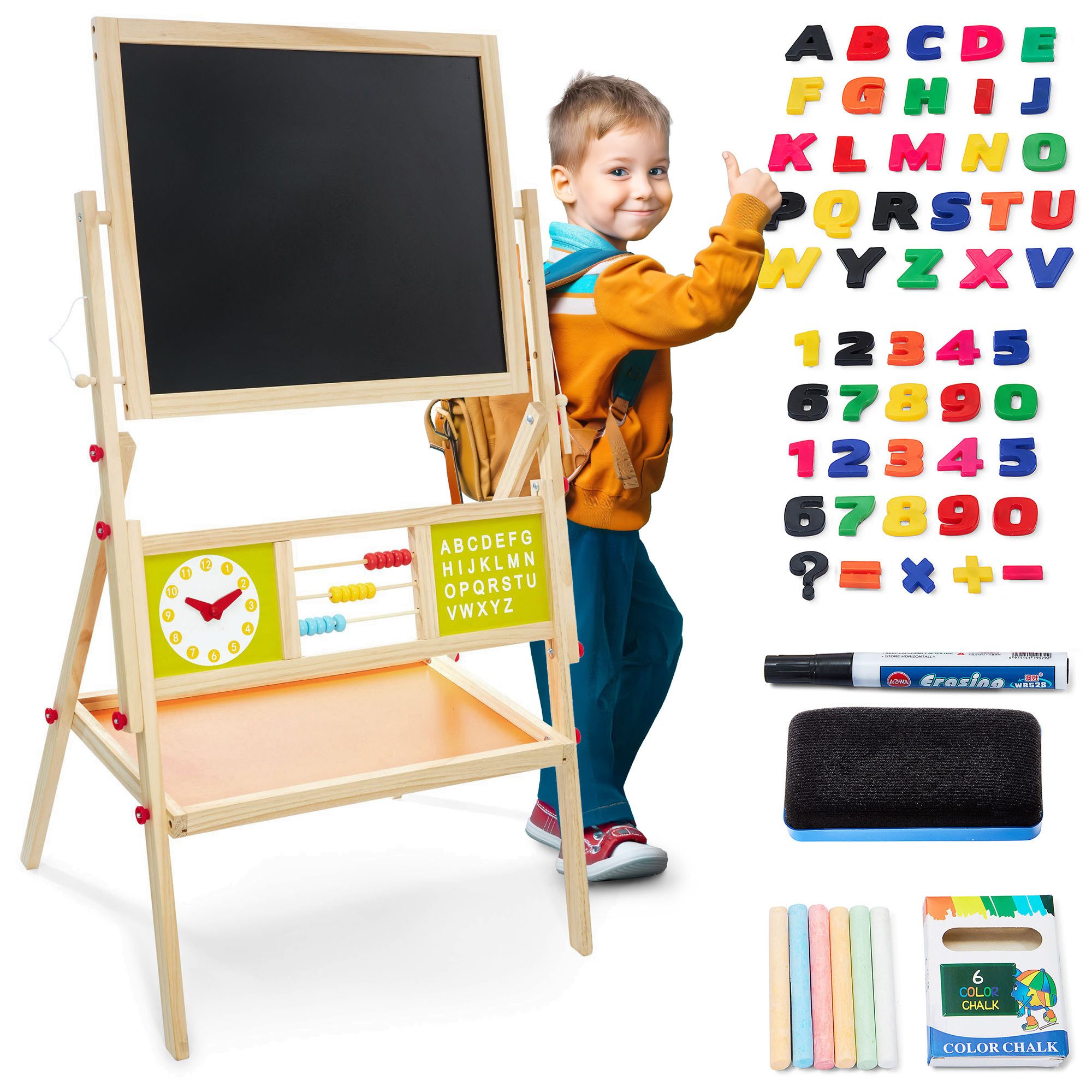 Mamabrum Standtafel 2-in-1 Kindertafel – Magnetische Kreidetafel und Whiteboard