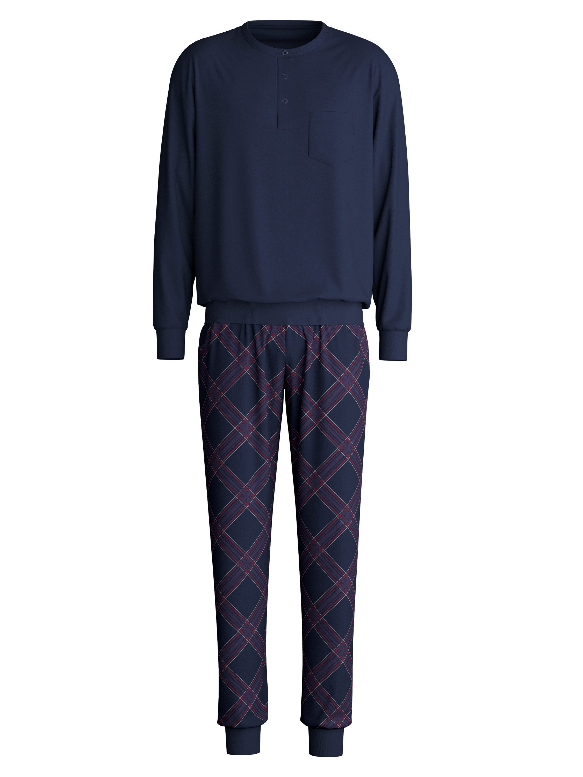 CALIDA Pyjama Relax Comfy Herren (2 tlg) 100% dicker Baumwolle, stoffüberzogener Gummibund, lockerer Schnitt