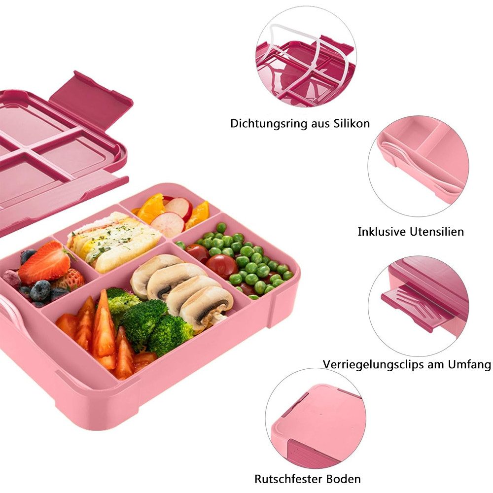 TUWENA Lunchbox Brotdose Kinder mit Fächern, 1330ml auslaufsichere Lunchbox, Snackbox