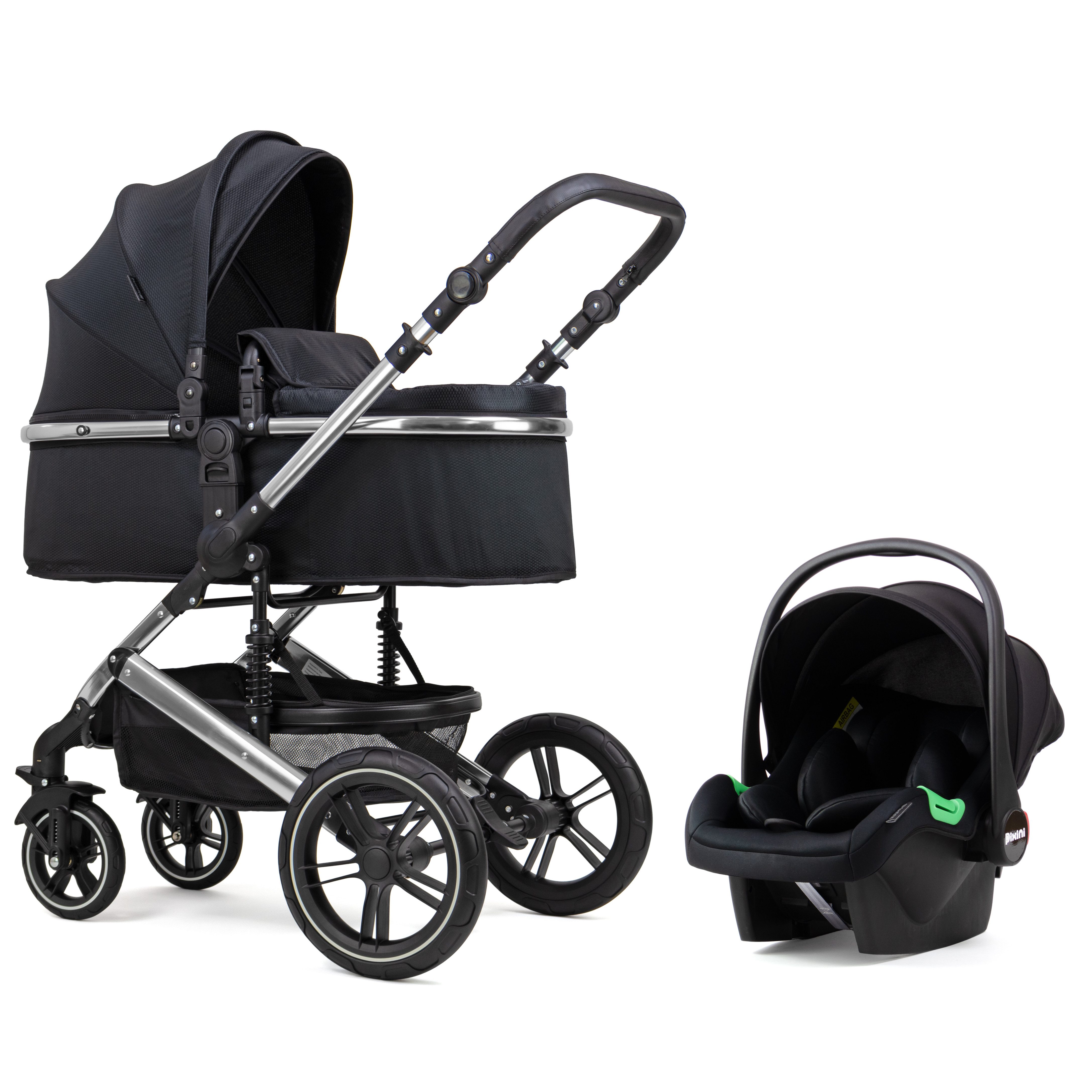 schwarz mit chromfarbenem Gestell