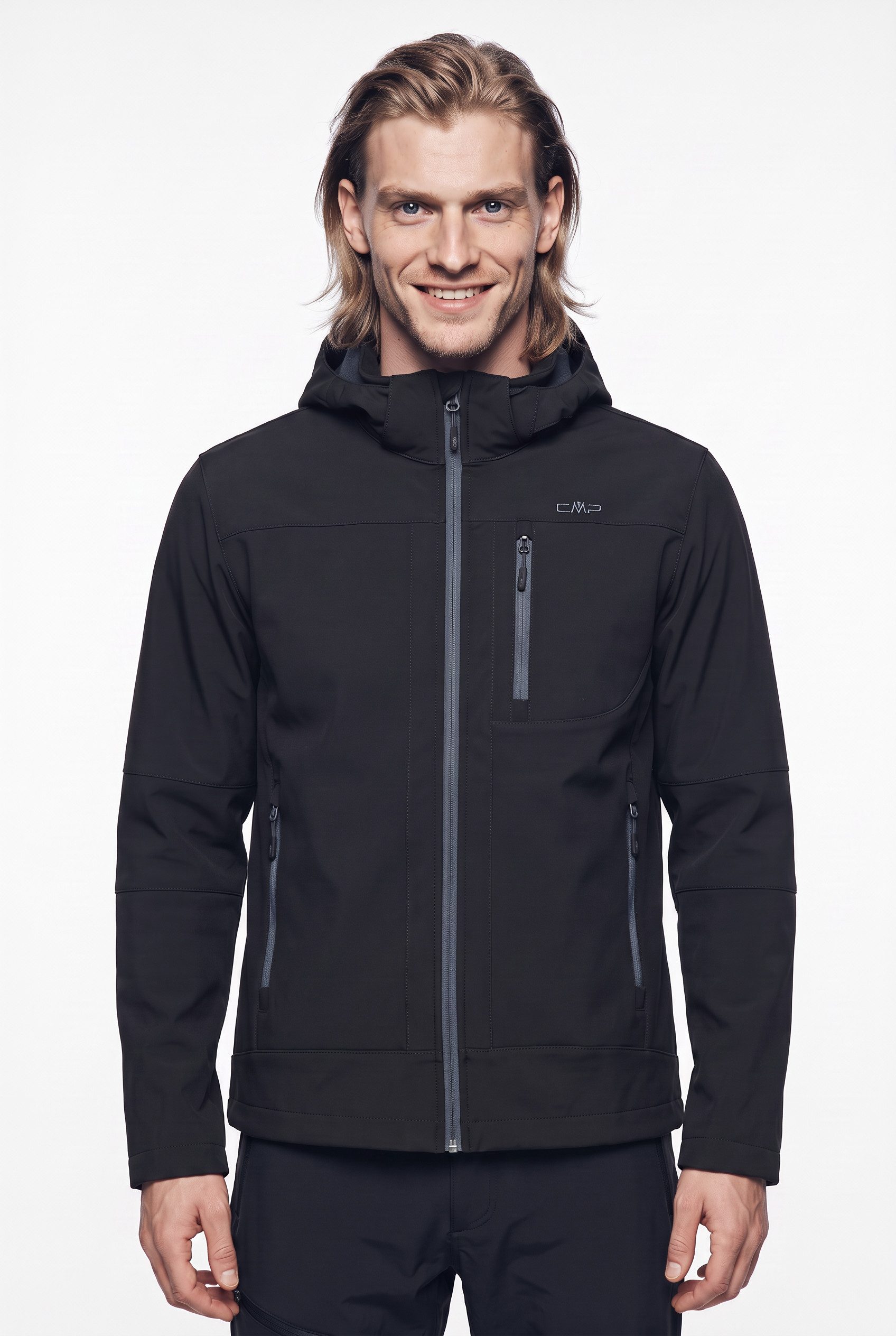 CMP Softshelljacke MAN JACKET ZIP HOOD mit Eingrifftaschen und Brusttasche, windabweisend, atmungsaktiv