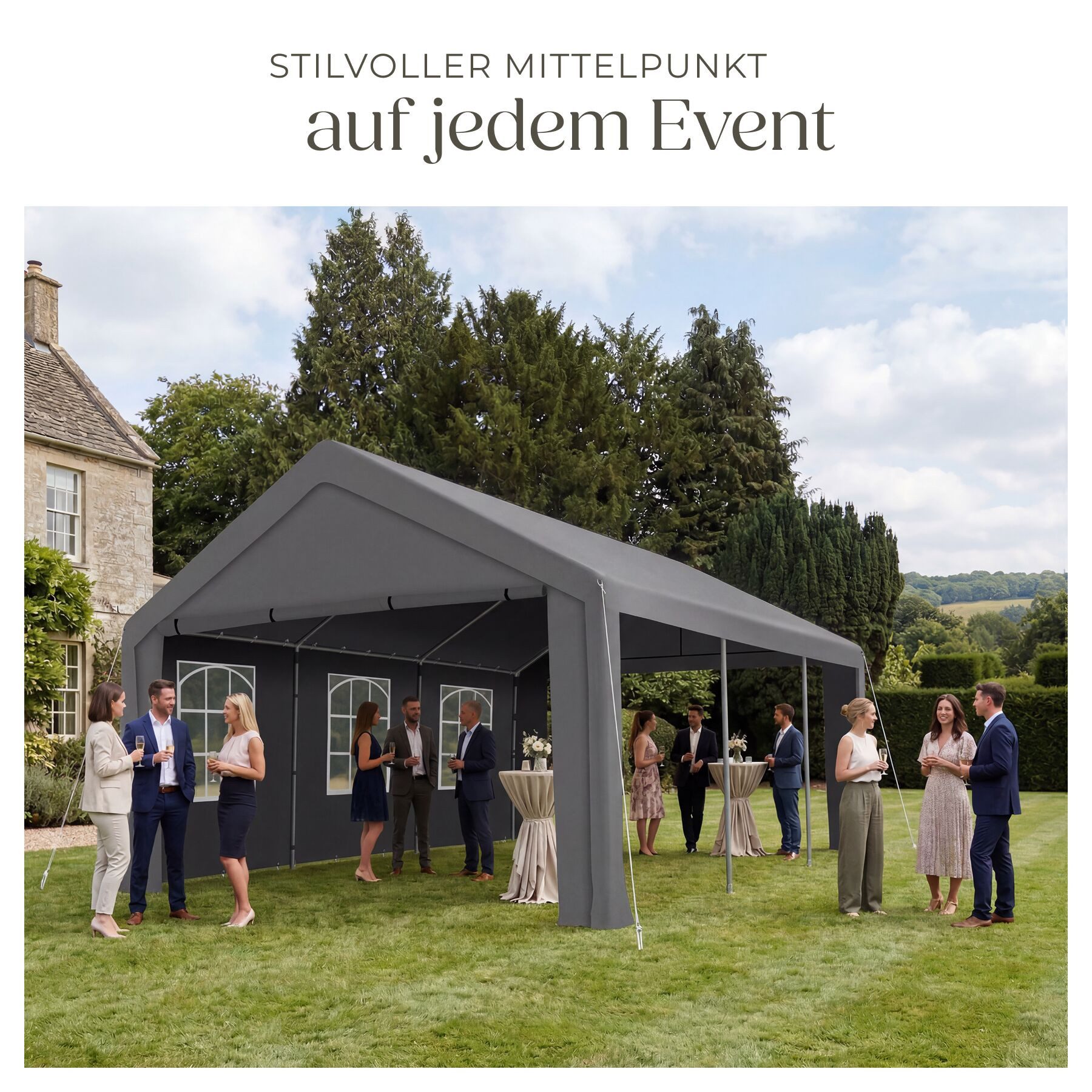 tectake Pavillon Gartenzelt 4x6 m wasserdicht mit UV-Schutz und Seitenteilen, mit 4 Seitenteilen, (Freiluftpavillon Jasko, in Grau), Klicksystem für schnellen A – Bild 4 von 5