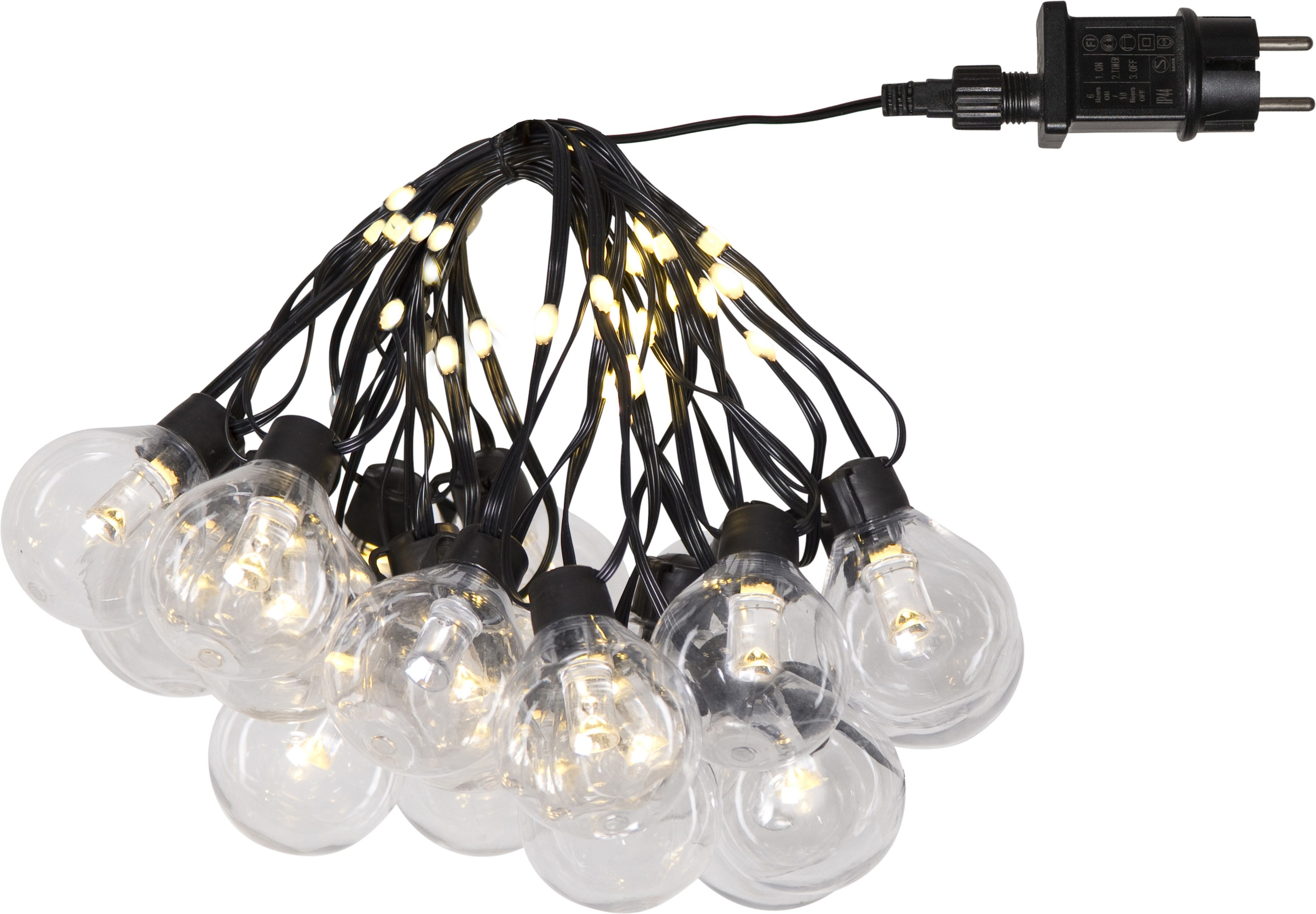 STAR TRADING LED-Lichterkette Bolla, 60-flammig, Kunststoff, Länge ca. 5,3 m + 5 m Zuleitung, Trafo, outdoor