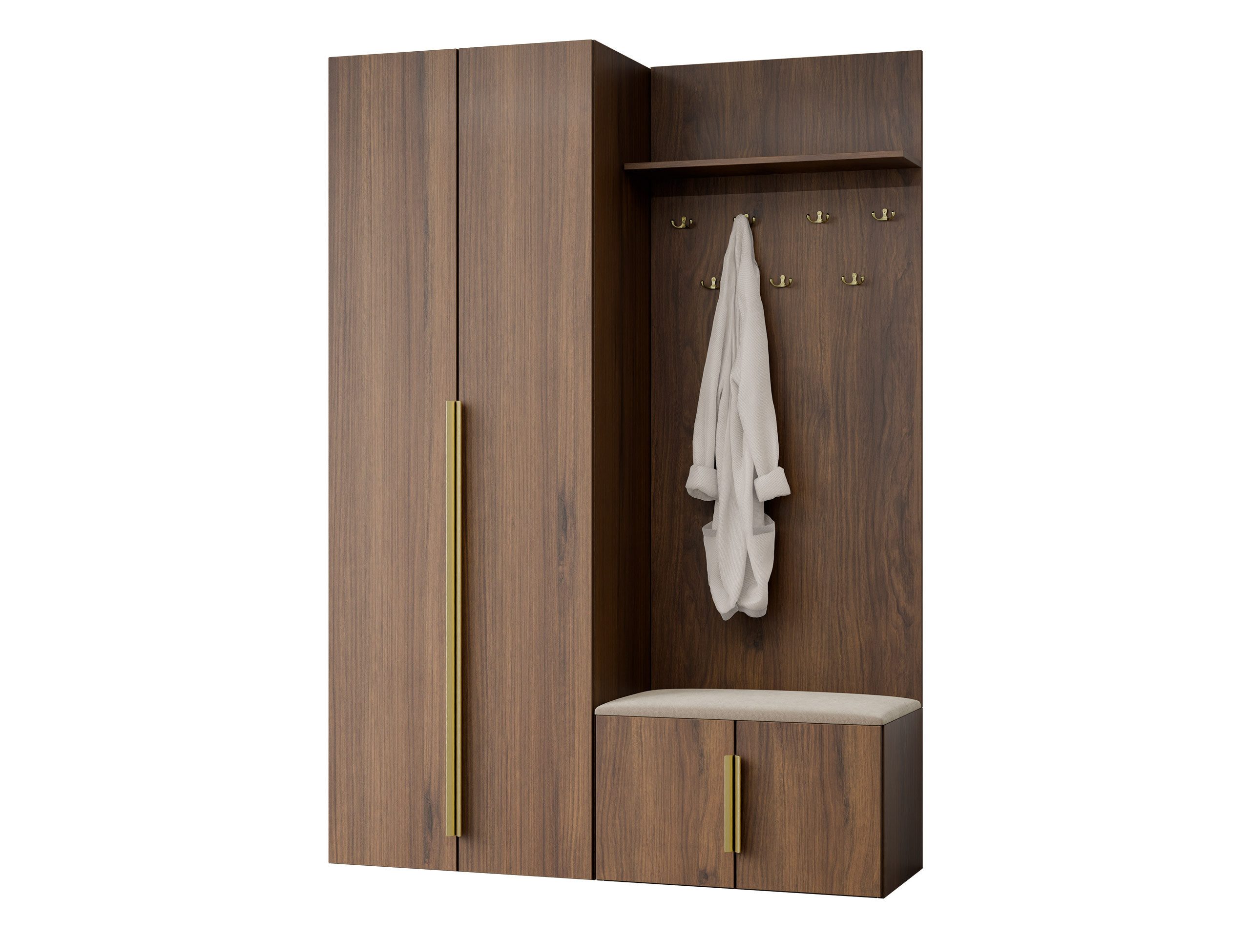 MIRJAN24 Garderoben-Set Kerkin I, (2er-Set, Kleiderschrank, Schuhschrank mit Kleiderhakenbrett), 7 Kleiderhaken für Kleidung, Gepolstertes Sitzpaneel