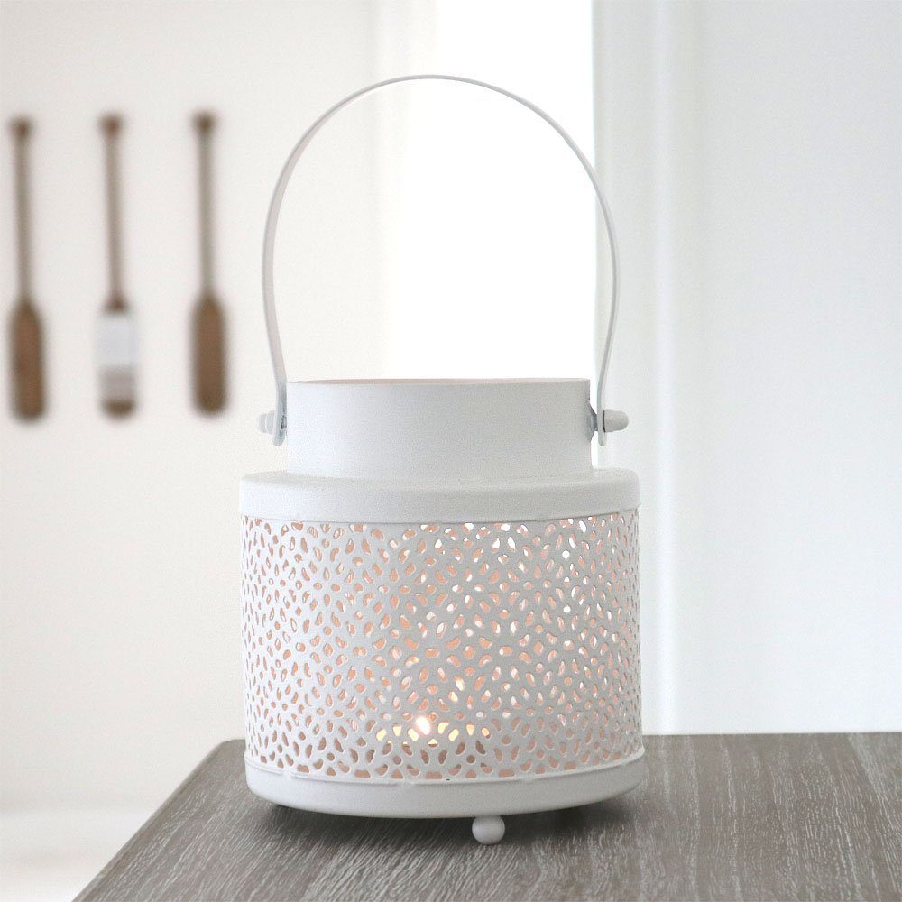 Grafelstein Windlicht Windlicht LENA weiß aus Metall Hängewindlicht mit Lochmuster modern