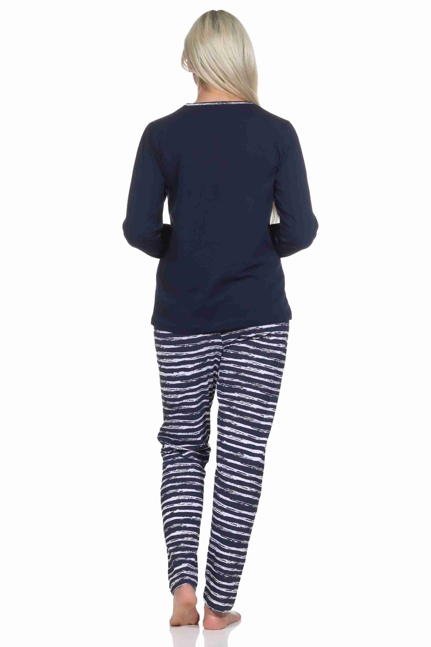 Normann Pyjama Maritim gestreifter Damen langarm Schlafanzug mit Leuchtturm Motiv – Bild 4 von 5