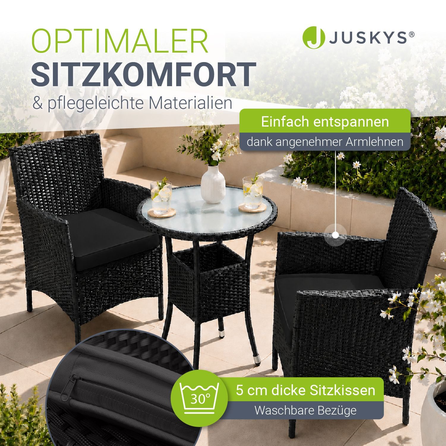 Juskys Balkonset Bayamo, hohe Stabilität, wetterfest, bequeme Kissen