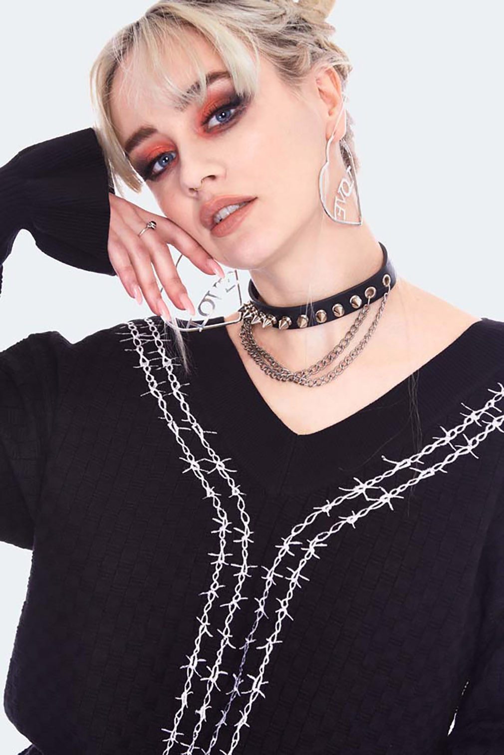 Jawbreaker Strickpullover Barbed Wire Strickpullover Bestickt Gothic Punk Grufti