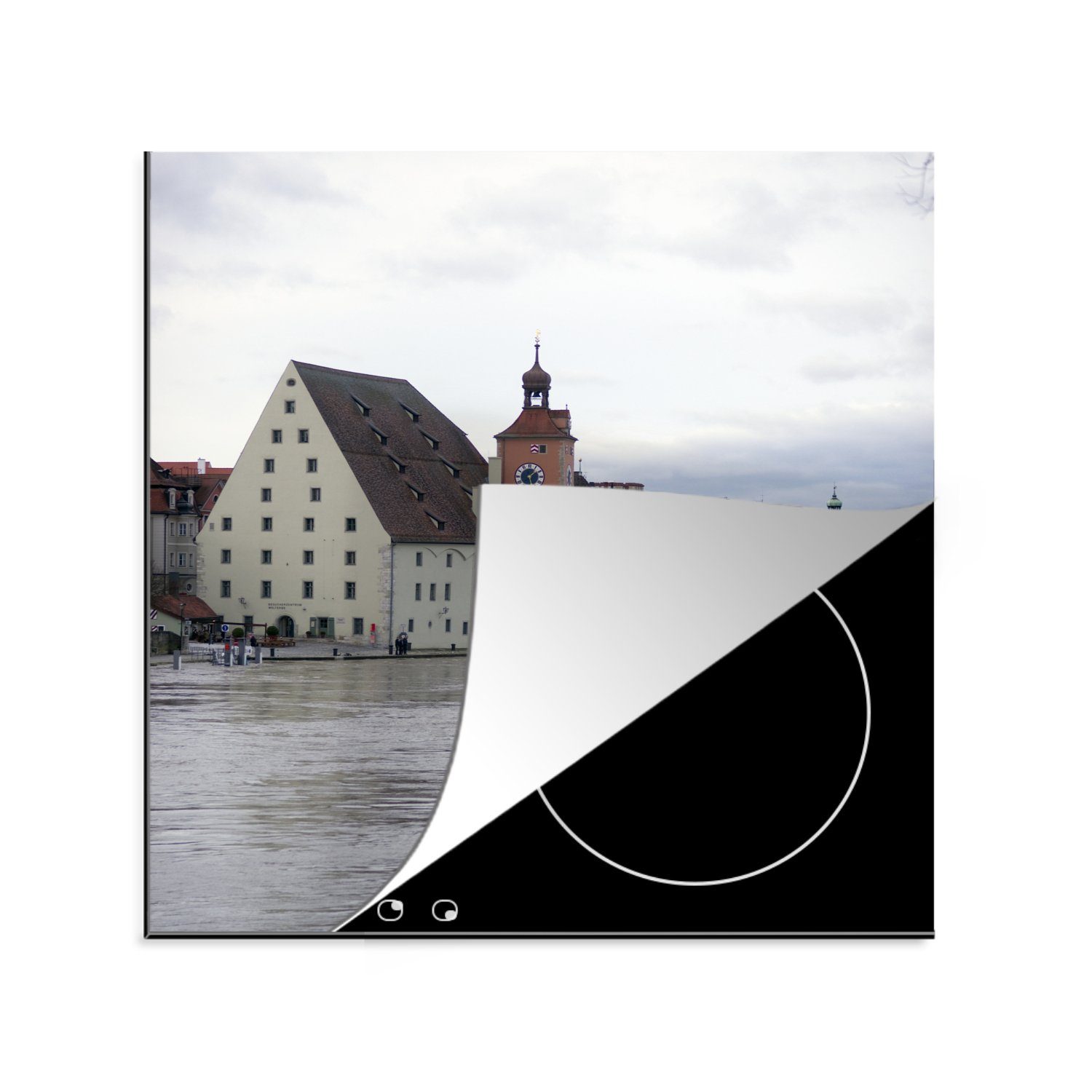 küche historische Regensburg, Donau durch 78x78 tlg), fließt Herdblende-/Abdeckplatte Die Vinyl, Zentrum (1 von das für Arbeitsplatte cm, MuchoWow Ceranfeldabdeckung,