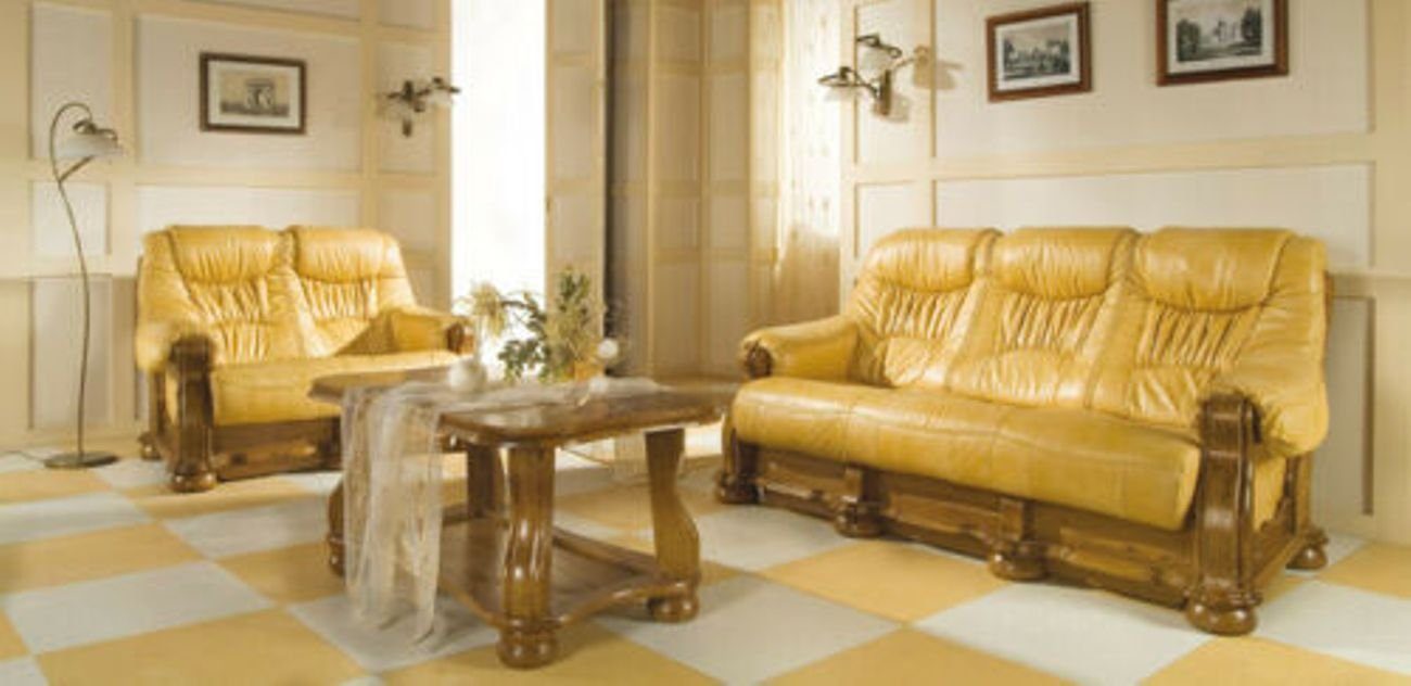 Ledersofa Stil Europe Sitz 3+1+1 Polster Holz in JVmoebel Garnitur Made Landhaus Sofagarnitur, Sofa