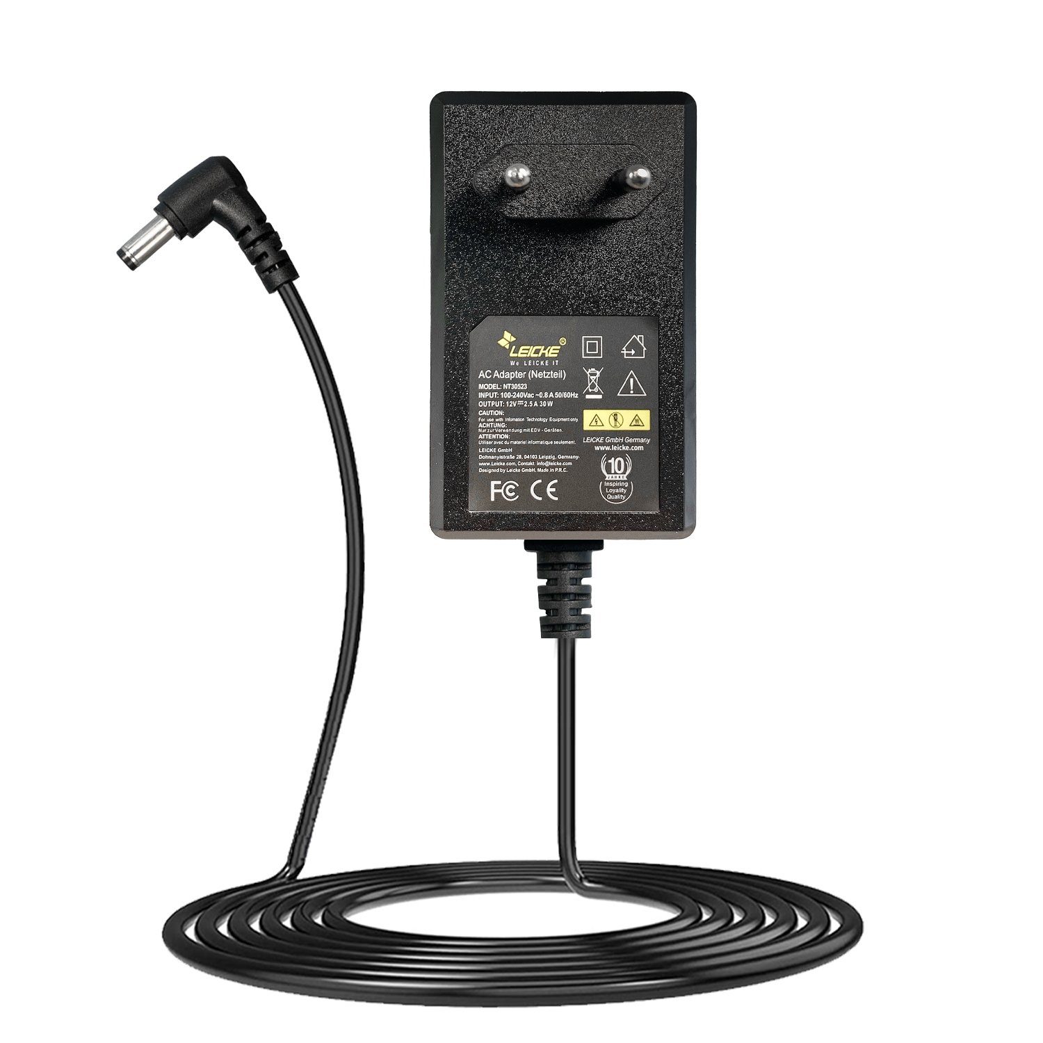 Leicke Netzteil 12V 2,5A 30W, 5,5 * 2,5mm Stecker für AVM Fritzbox 7490 Netzteil (besonders leicht, Kurzschluss-, Überspannungs- und Überhitzungsschutz)