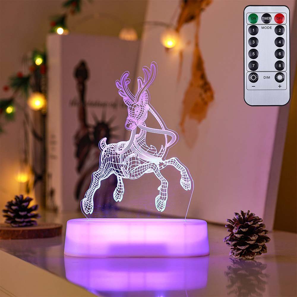 MUPOO LED Nachttischlampe LED Nachtlicht Weihnachten,LED Dekolicht USB plug-in/3A Batterie,Acryl, Reh, Deko-Objekte Thanksgiving-Nachtlicht,Fernbedienung, 3D,Kinder | Tischlampen