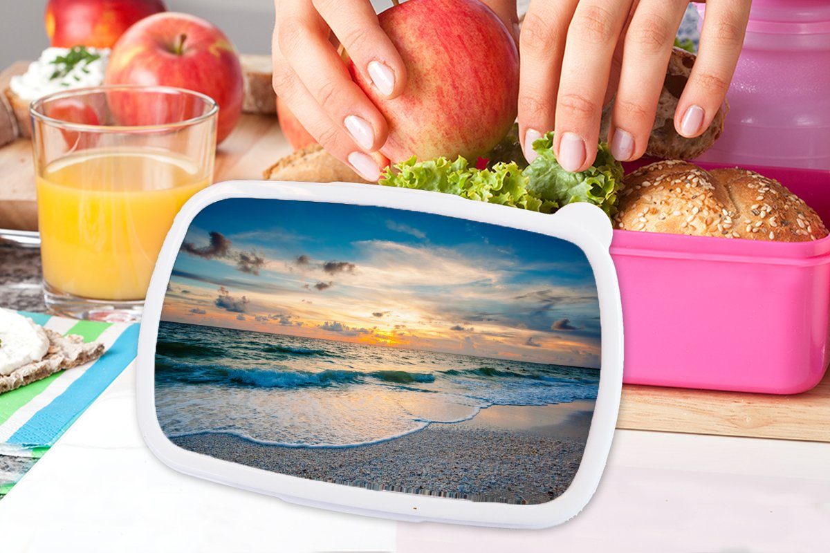 Snackbox, Sonnenuntergang, Kunststoff Erwachsene, Brotdose Meer (2-tlg), Mädchen, Lunchbox Strand Brotbox für MuchoWow - - rosa Kunststoff, Kinder,