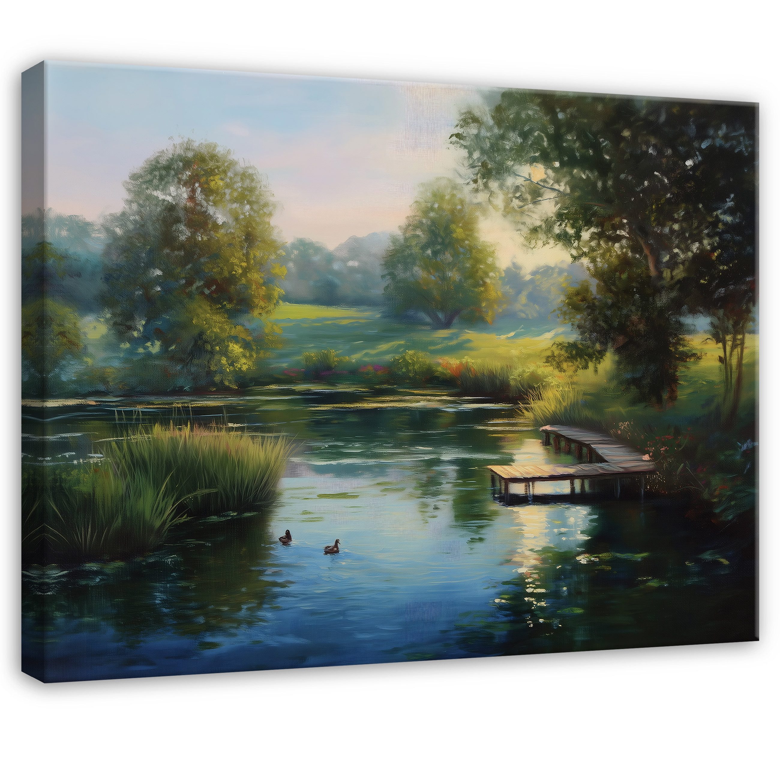 Wallarena Leinwandbild See Baum Himmel Grün Modern Wandbilder Wand Deko XXL Bilder, See - Natur (groß Bilder Wohnzimmer Schlafzimmer Einteilig, 1 St), Bilder Klein Wohnzimmer Schlafzimmer Küche Wandbild Wand Deko 40x30