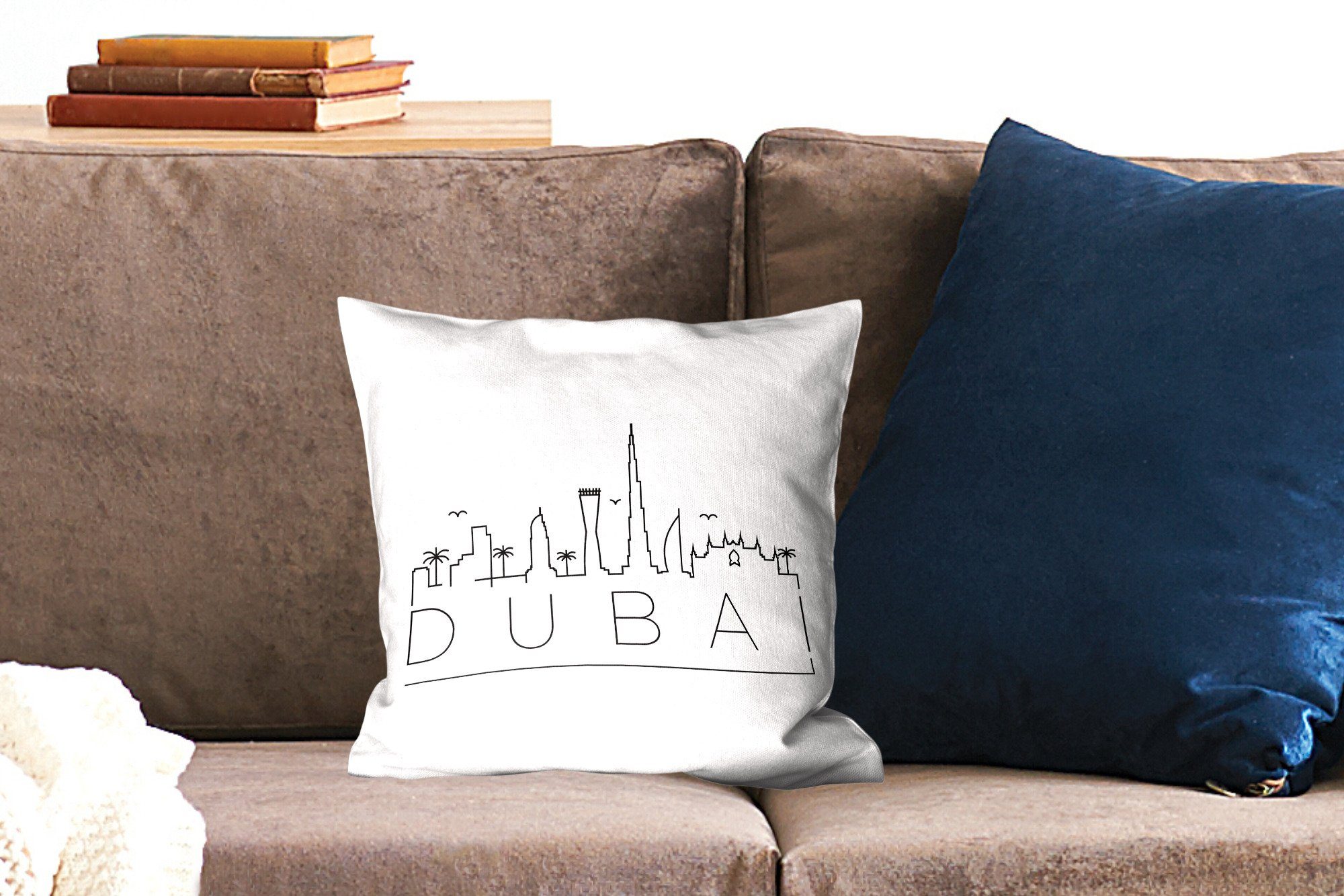 Sofakissen auf für Dekokissen Skyline Wohzimmer, "Dubai" Füllung mit weiß, MuchoWow schwarz Schlafzimmer, Deko, Zierkissen
