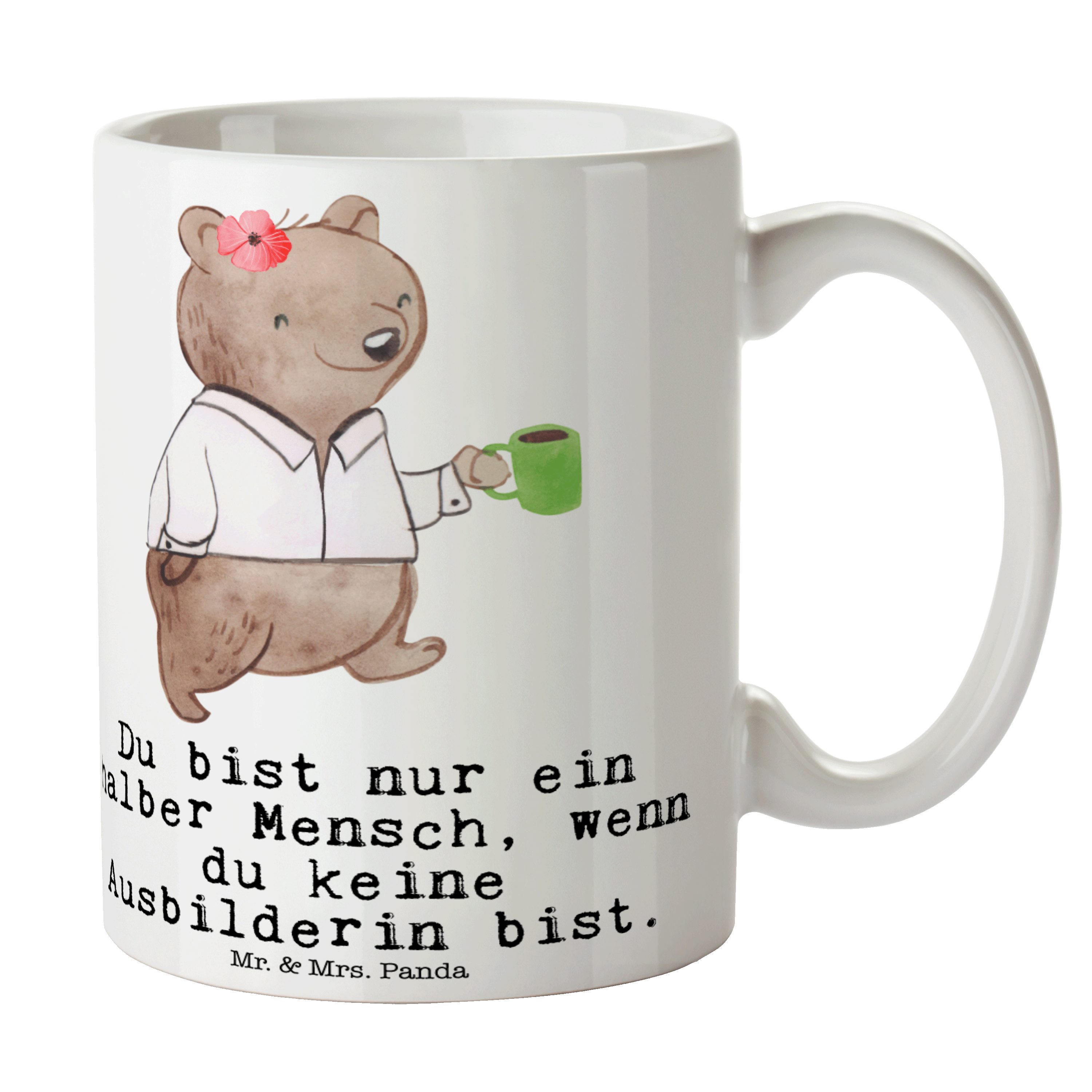 Mr. & Mrs. Panda Tasse Ausbilderin mit Herz - Weiß - Geschenk, Teebecher, Kollegin, Firma, c, Keramik