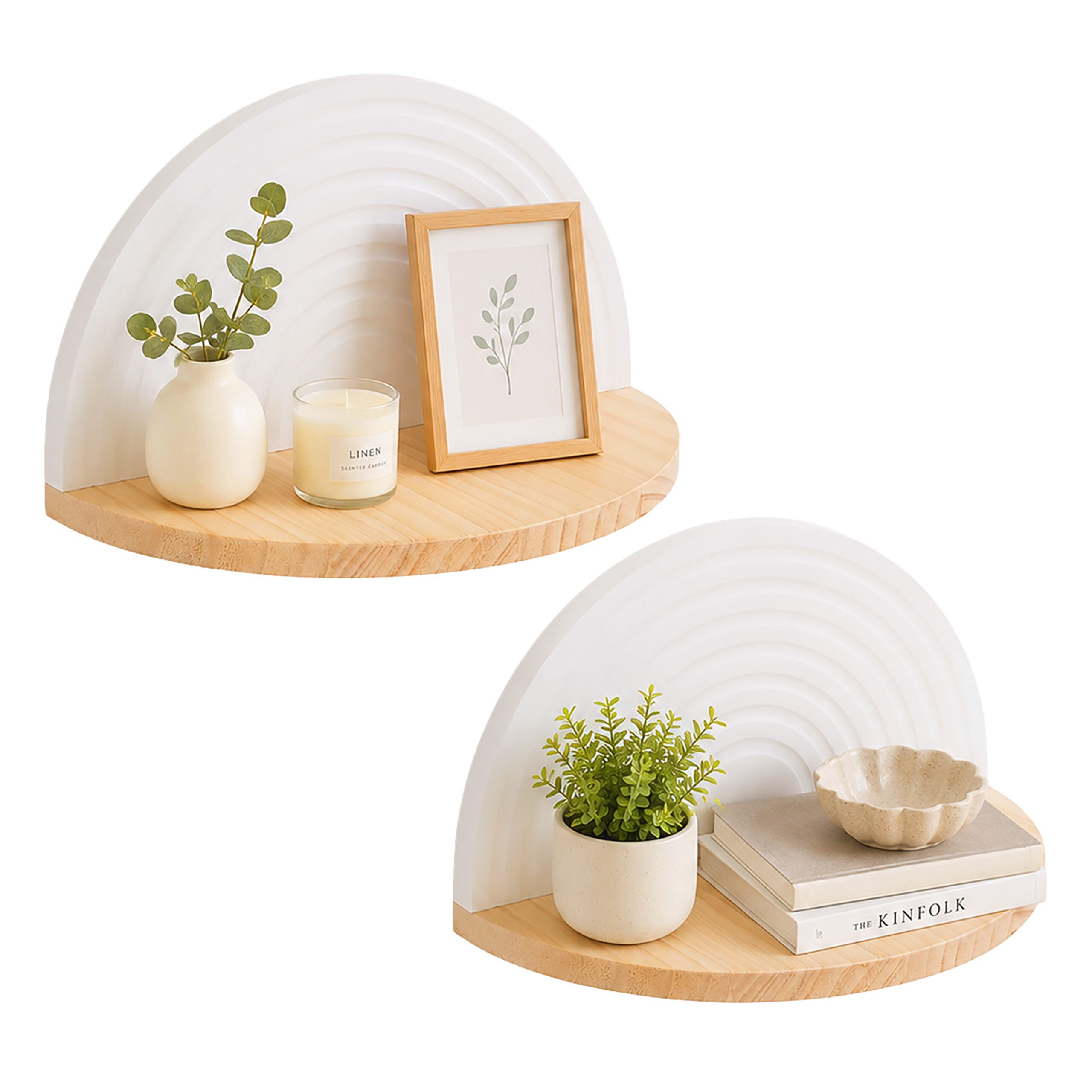 relaxdays Wandregal Boho 2er Set, 2-tlg., Natur-Weiß