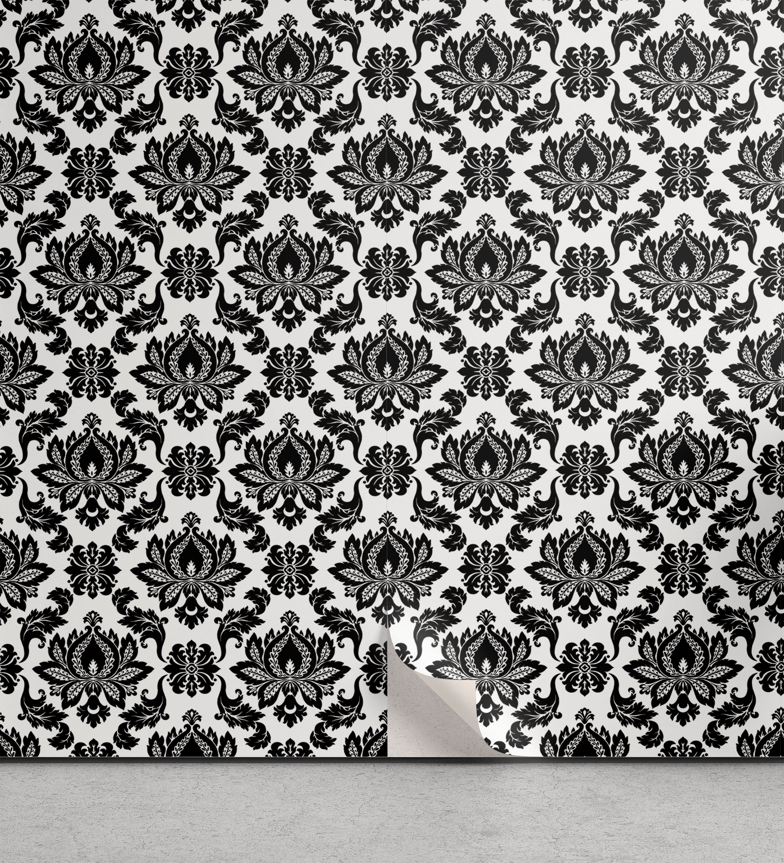 Abakuhaus Vinyltapete selbstklebendes Wohnzimmer Küchenakzent, Schwarz und weiß Venetian Scroll