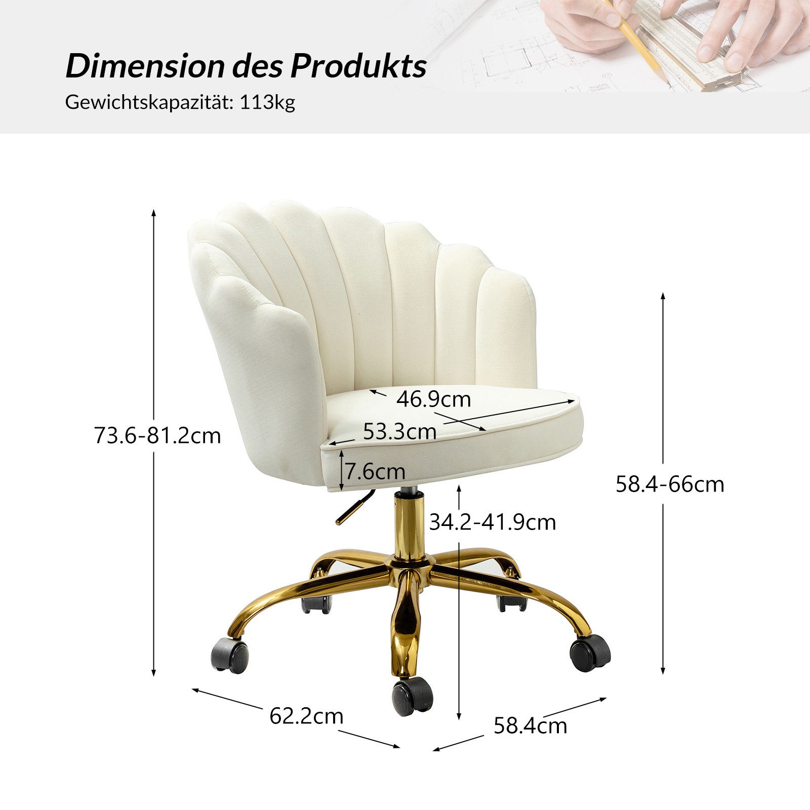 HULALA HOME Bürostuhl mit goldenem Gestell, gepolsterter Schreibtischstuhl günstig online kaufen