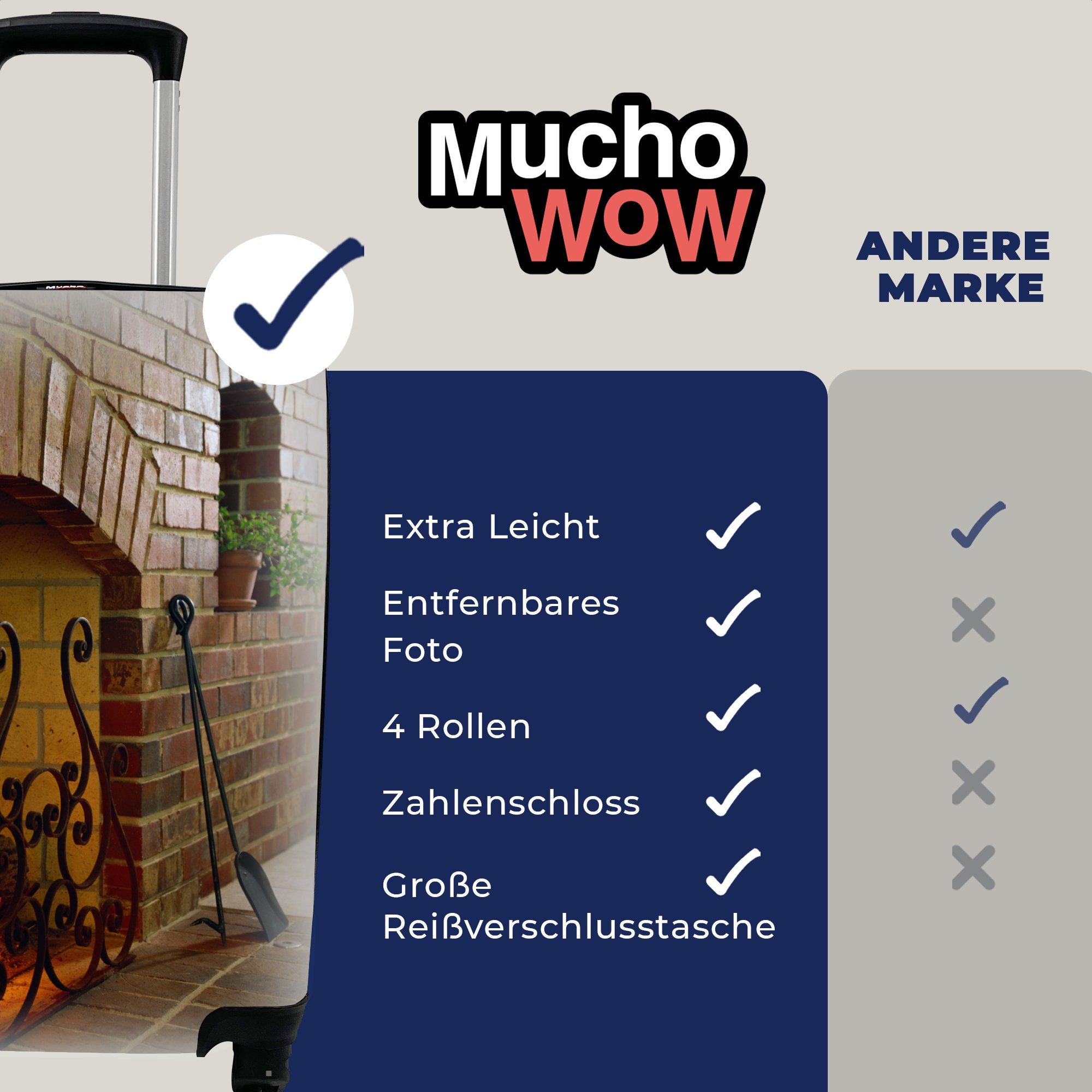 Feuer MuchoWow Reisetasche für Kamin, rollen, im Reisekoffer 4 Rollen, Handgepäckkoffer Ferien, Trolley, mit Handgepäck