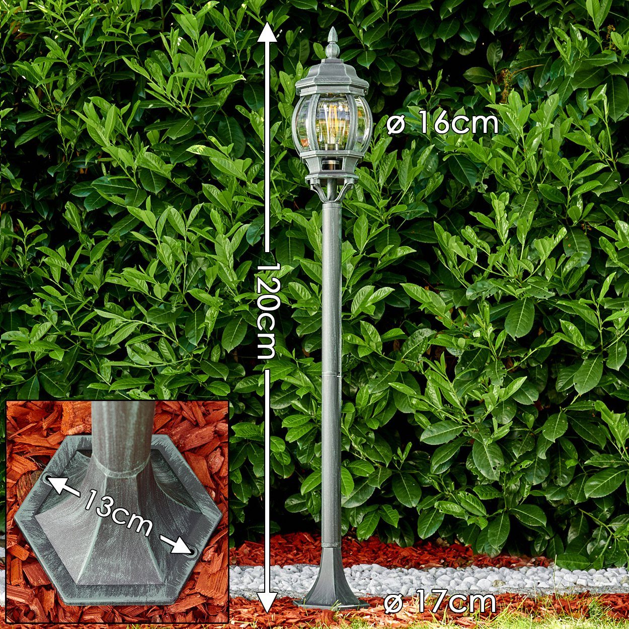 hofstein Außen-Stehlampe »Meyen« Außenleuchte Wegeleuchte in antikem Look, ohne Leuchtmittel, Aluguss in Schwarz/Grün mit Kunststoff-Scheiben, E27, IP44